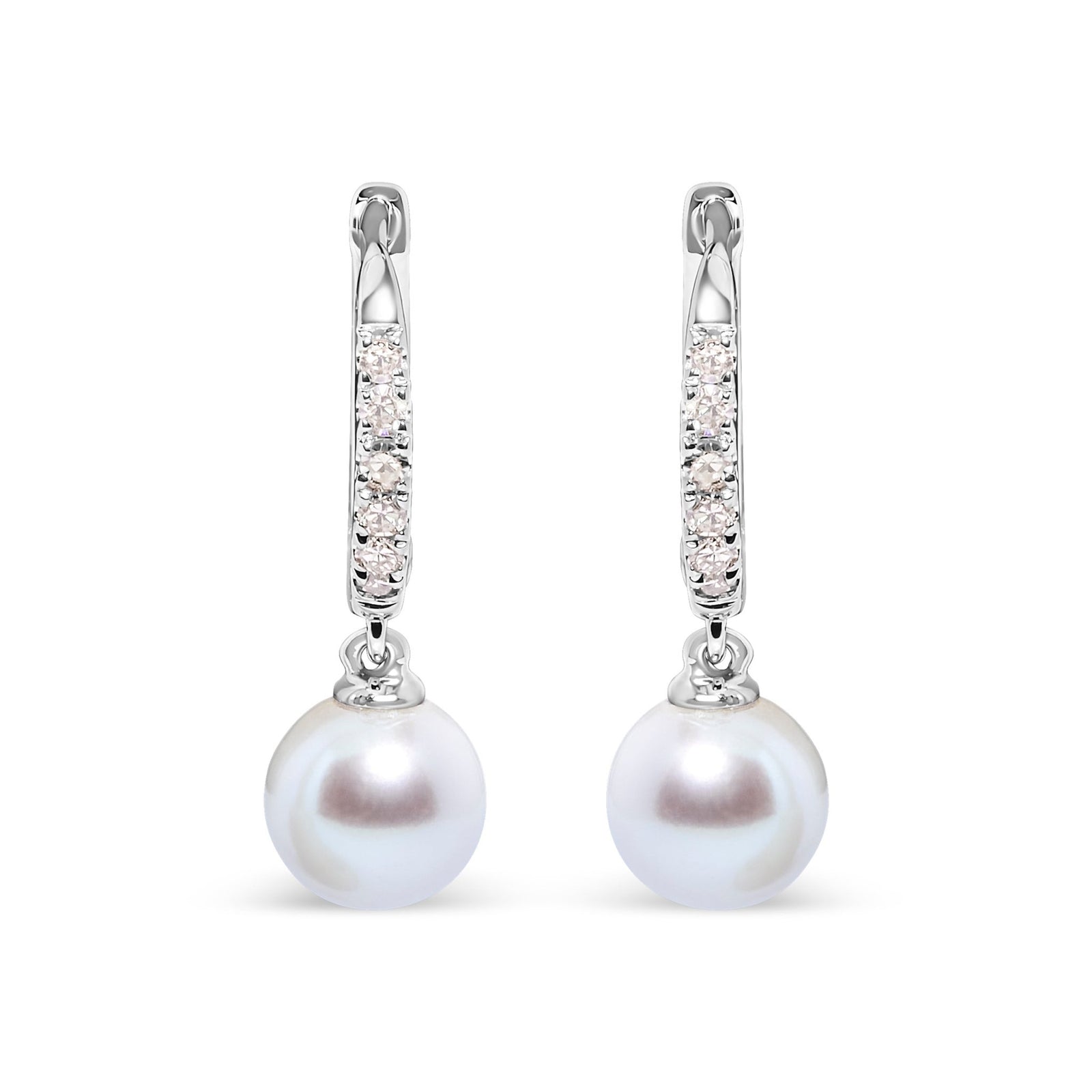 10K White Gold 6x6 MM Cultured Freshwater Pearl and Diamond Accent Drop Huggy Earring (H-I Color, I1-I2 Clarity) - LinkagejewelrydesignLinkagejewelrydesign