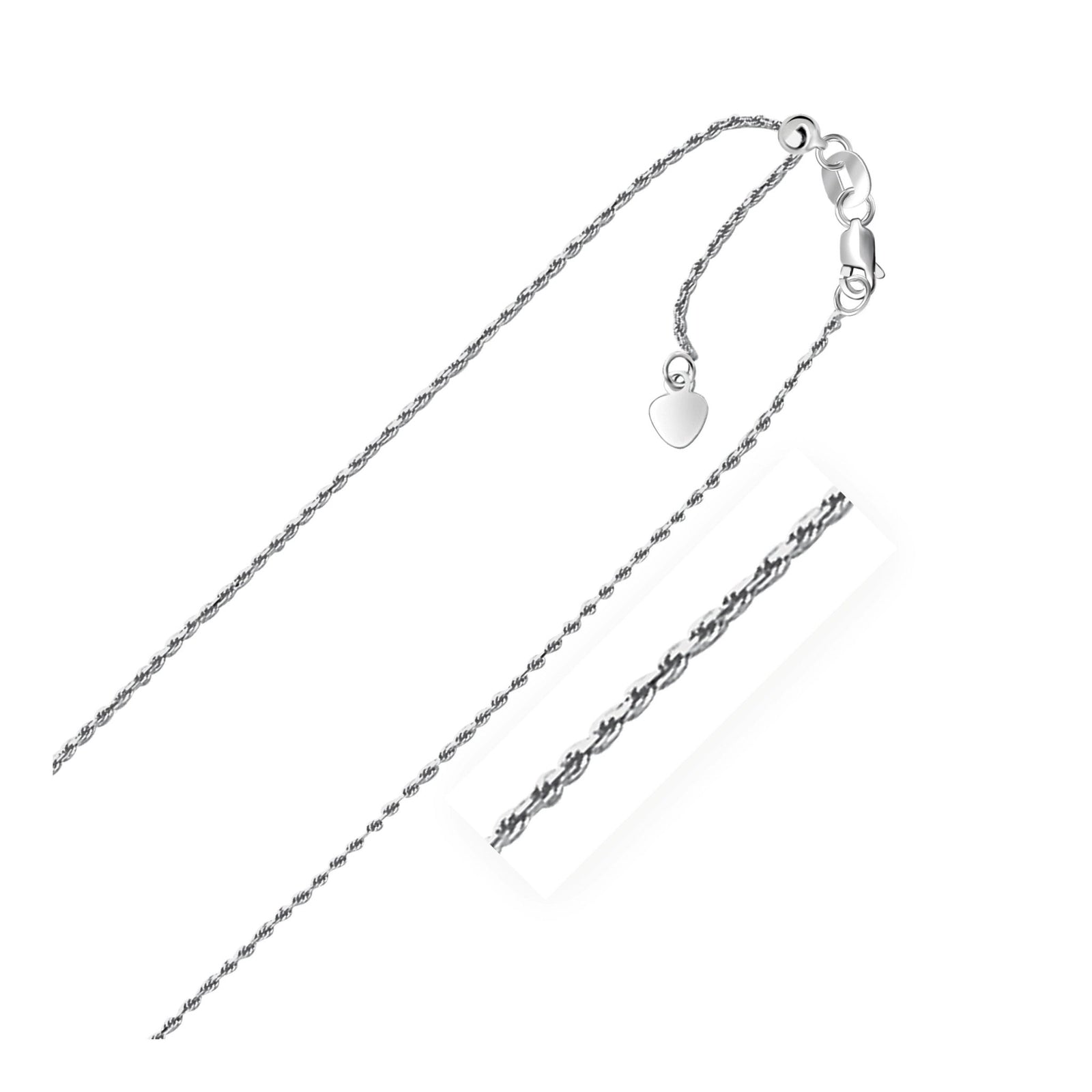 10k White Gold Adjustable Rope Chain 1.0mm - LinkagejewelrydesignLinkagejewelrydesign