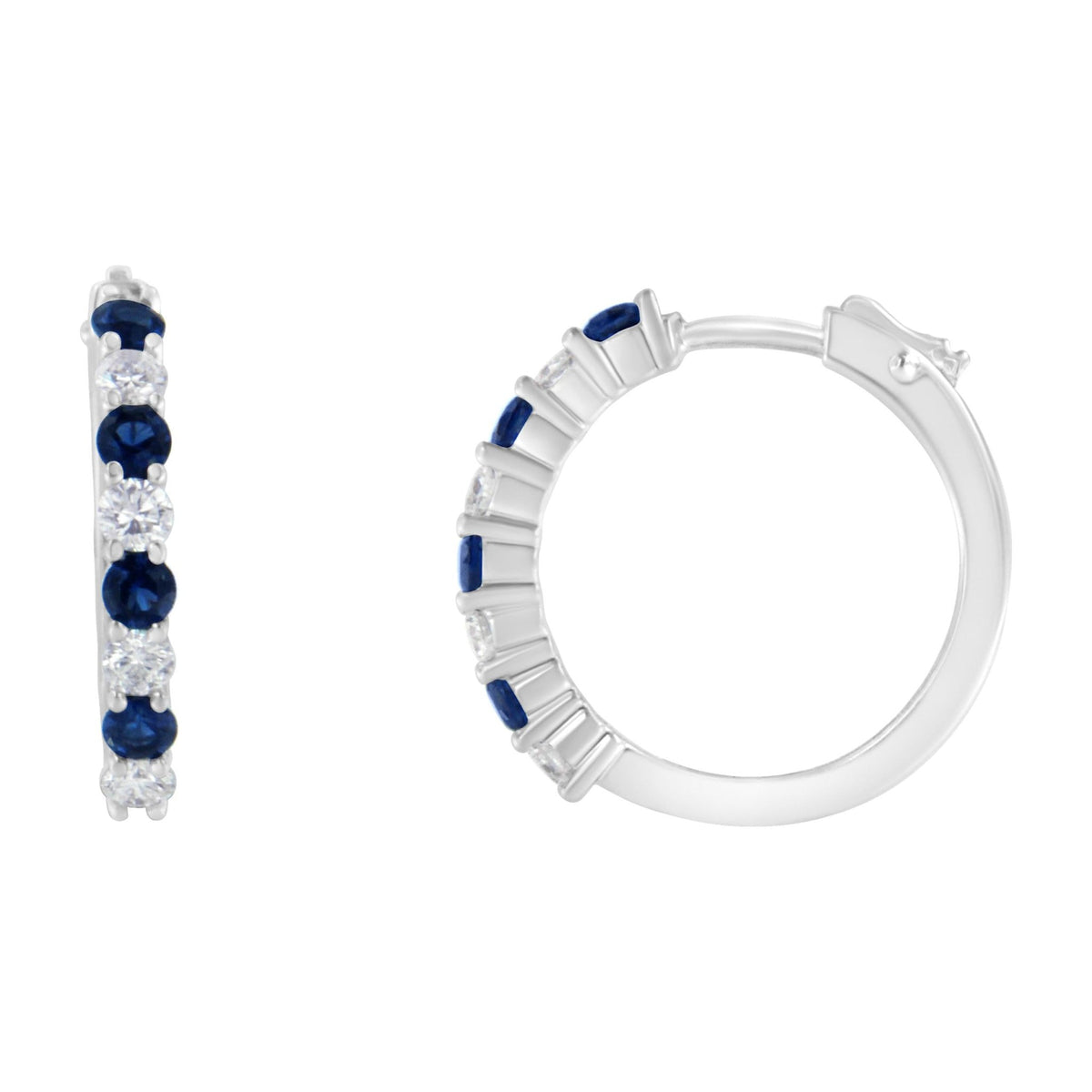 10K White Gold, ½ Cttw Diamond, & ½ Cttw Lab-Grown Blue Sapphire Leverback Hoop Earrings (H-I Color, I1-I2 Clarity) - LinkagejewelrydesignLinkagejewelrydesign