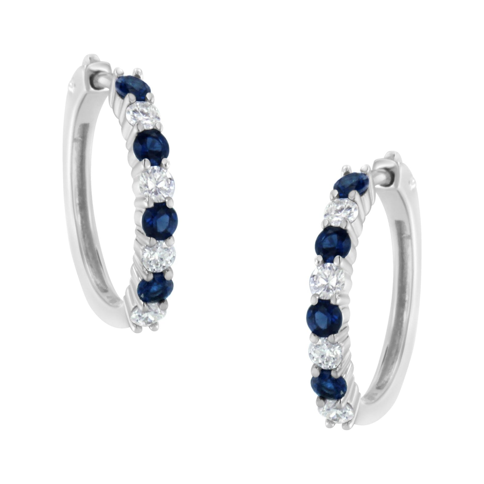 10K White Gold, ½ Cttw Diamond, & ½ Cttw Lab-Grown Blue Sapphire Leverback Hoop Earrings (H-I Color, I1-I2 Clarity) - LinkagejewelrydesignLinkagejewelrydesign