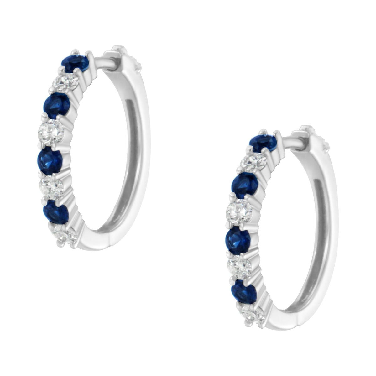 10K White Gold, ½ Cttw Diamond, & ½ Cttw Lab-Grown Blue Sapphire Leverback Hoop Earrings (H-I Color, I1-I2 Clarity) - LinkagejewelrydesignLinkagejewelrydesign