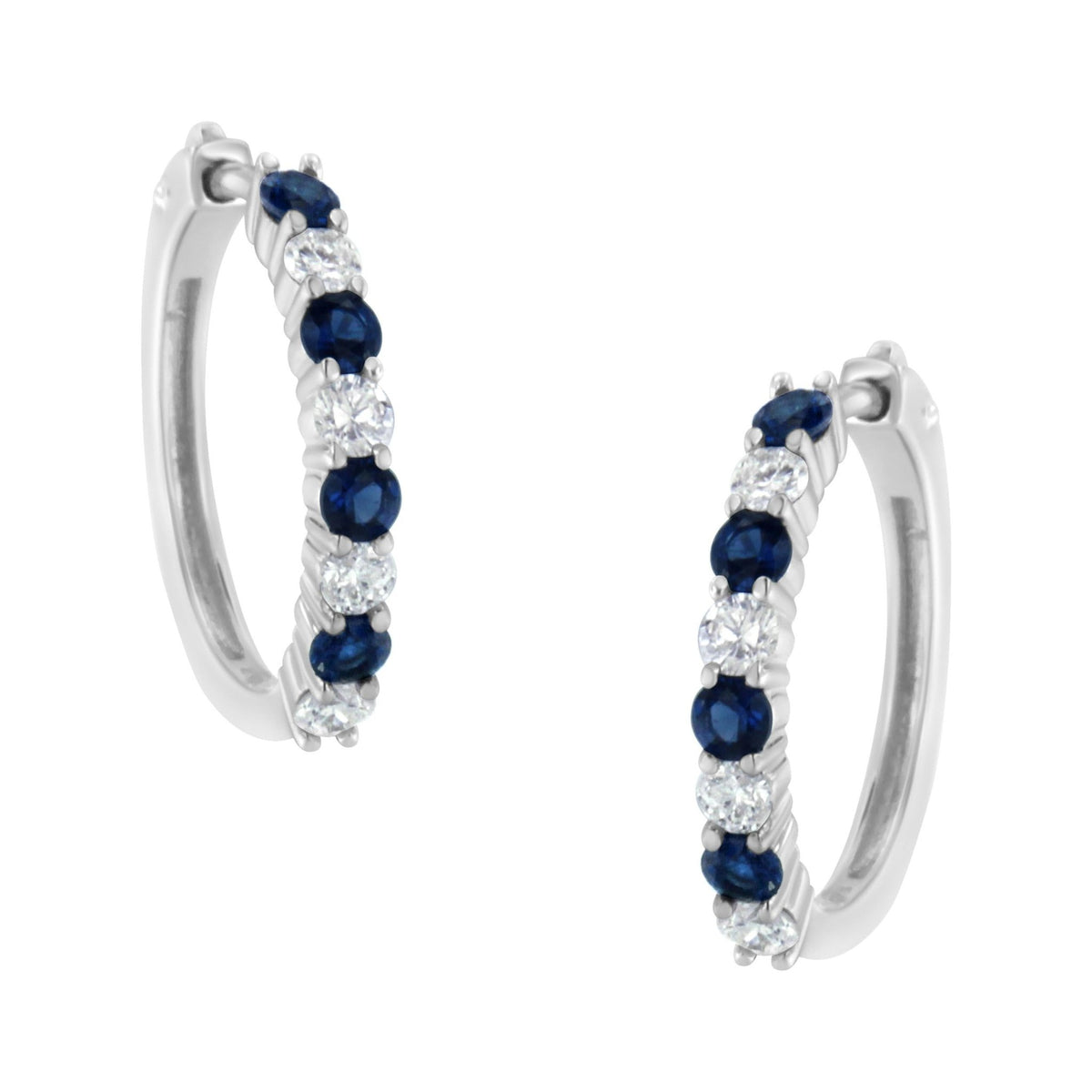 10K White Gold, ½ Cttw Diamond, & ½ Cttw Lab-Grown Blue Sapphire Leverback Hoop Earrings (H-I Color, I1-I2 Clarity) - LinkagejewelrydesignLinkagejewelrydesign
