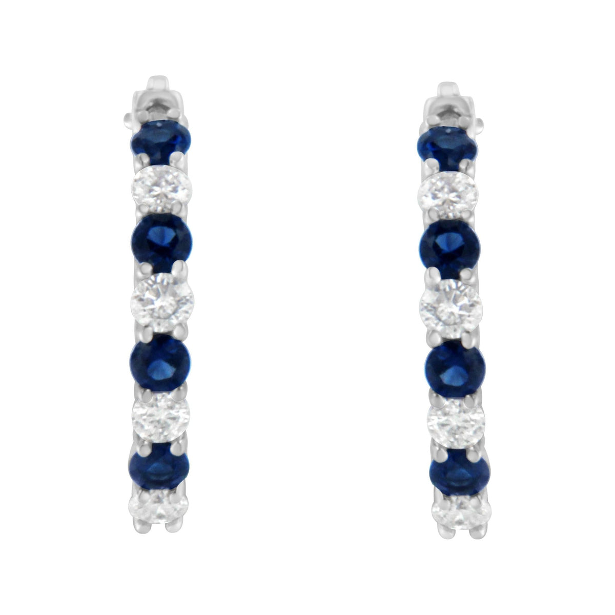 10K White Gold, ½ Cttw Diamond, & ½ Cttw Lab-Grown Blue Sapphire Leverback Hoop Earrings (H-I Color, I1-I2 Clarity) - LinkagejewelrydesignLinkagejewelrydesign