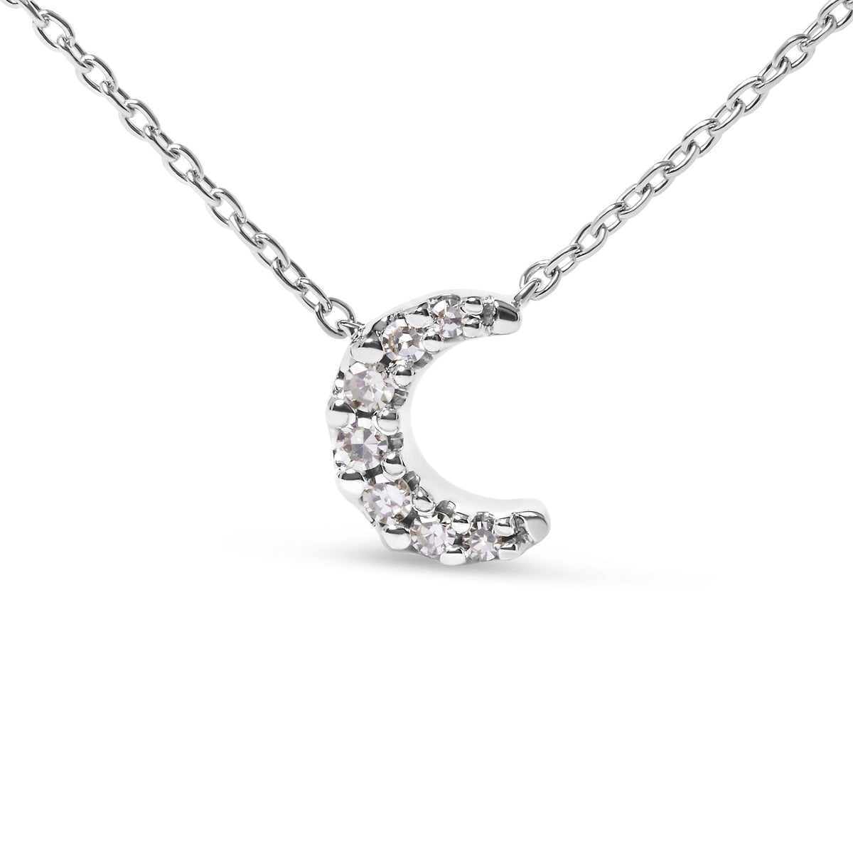 10K White Gold Diamond Accented Crescent Moon Shaped 18&quot; Inch Pendant Necklace (H-I Color, I1-I2 Clarity) - LinkagejewelrydesignLinkagejewelrydesign