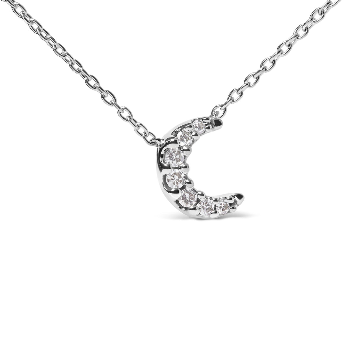 10K White Gold Diamond Accented Crescent Moon Shaped 18&quot; Inch Pendant Necklace (H-I Color, I1-I2 Clarity) - LinkagejewelrydesignLinkagejewelrydesign