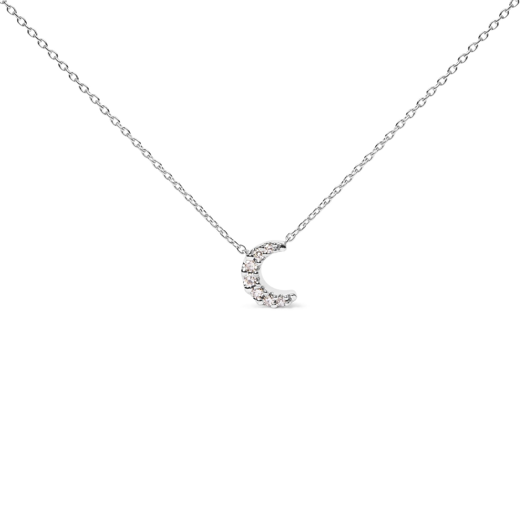 10K White Gold Diamond Accented Crescent Moon Shaped 18" Inch Pendant Necklace (H-I Color, I1-I2 Clarity) - LinkagejewelrydesignLinkagejewelrydesign
