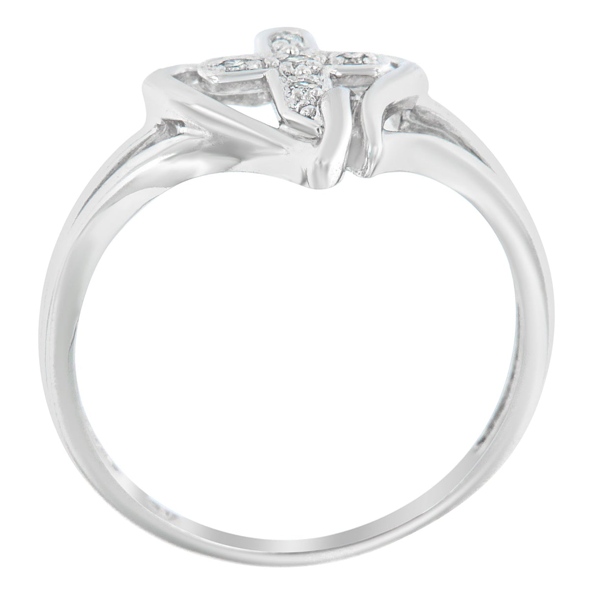 10K White Gold Diamond-Accented Cross &amp; Open Heart Promise Fashion Ring (H-I Color, I1-I2 Clarity) - Size 7 - LinkagejewelrydesignLinkagejewelrydesign