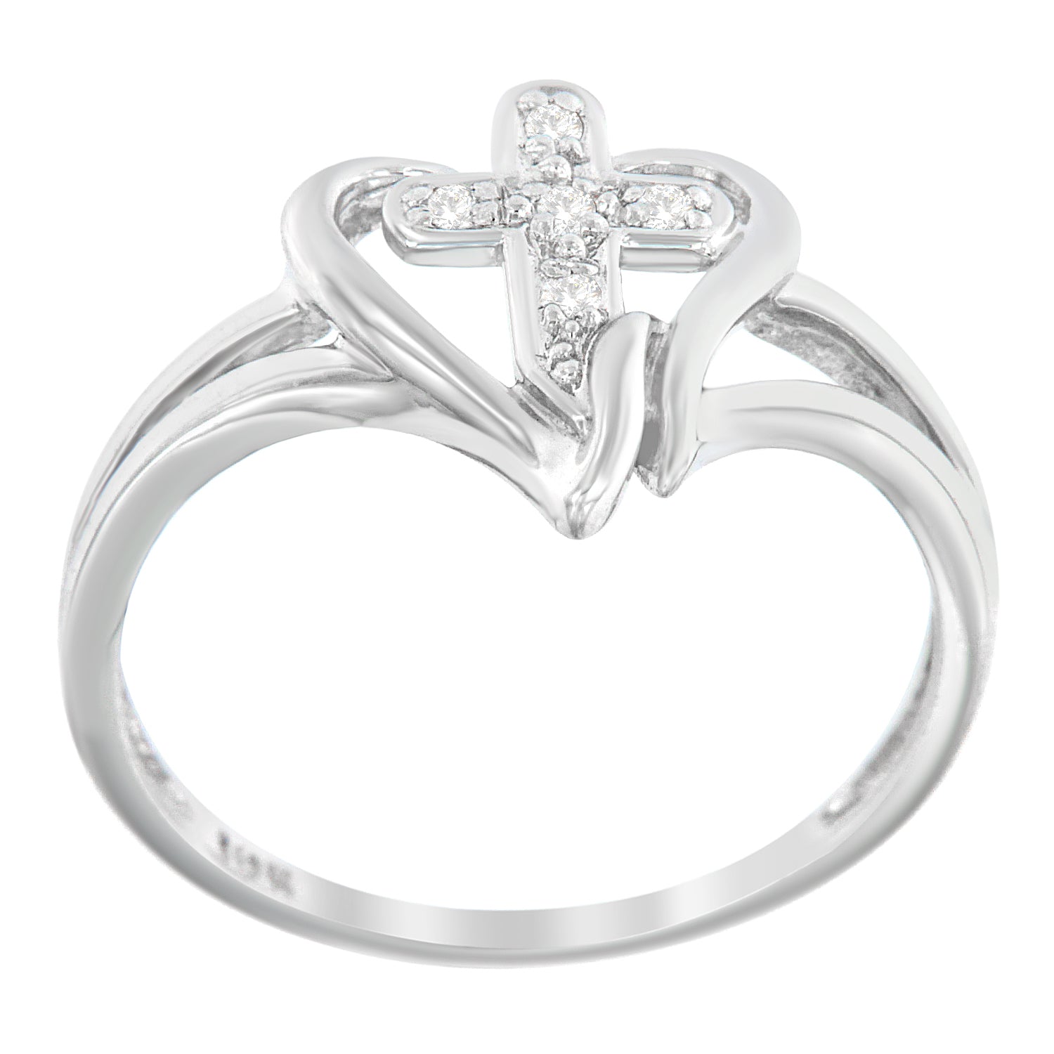 10K White Gold Diamond-Accented Cross & Open Heart Promise Fashion Ring (H-I Color, I1-I2 Clarity) - Size 7 - LinkagejewelrydesignLinkagejewelrydesign