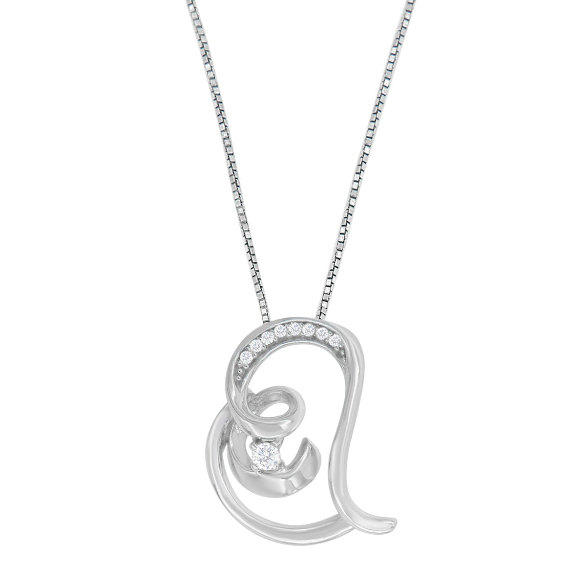 10K White Gold Diamond Accented Espira Open Spiral Twist Heart &#39;Rings of Love&#39; 18&quot; Pendant Necklace (J-K Color, I2-I3 Clarity) - LinkagejewelrydesignLinkagejewelrydesign