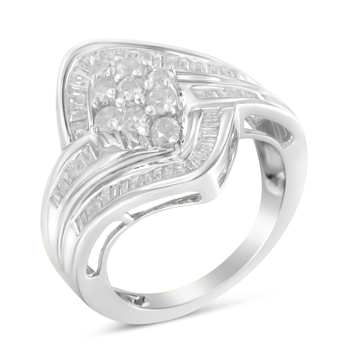 10K White Gold Diamond Bypass Cluster Ring (1 Cttw, I-J Color, I2-I3 Clarity) - Size 7 - LinkagejewelrydesignLinkagejewelrydesign