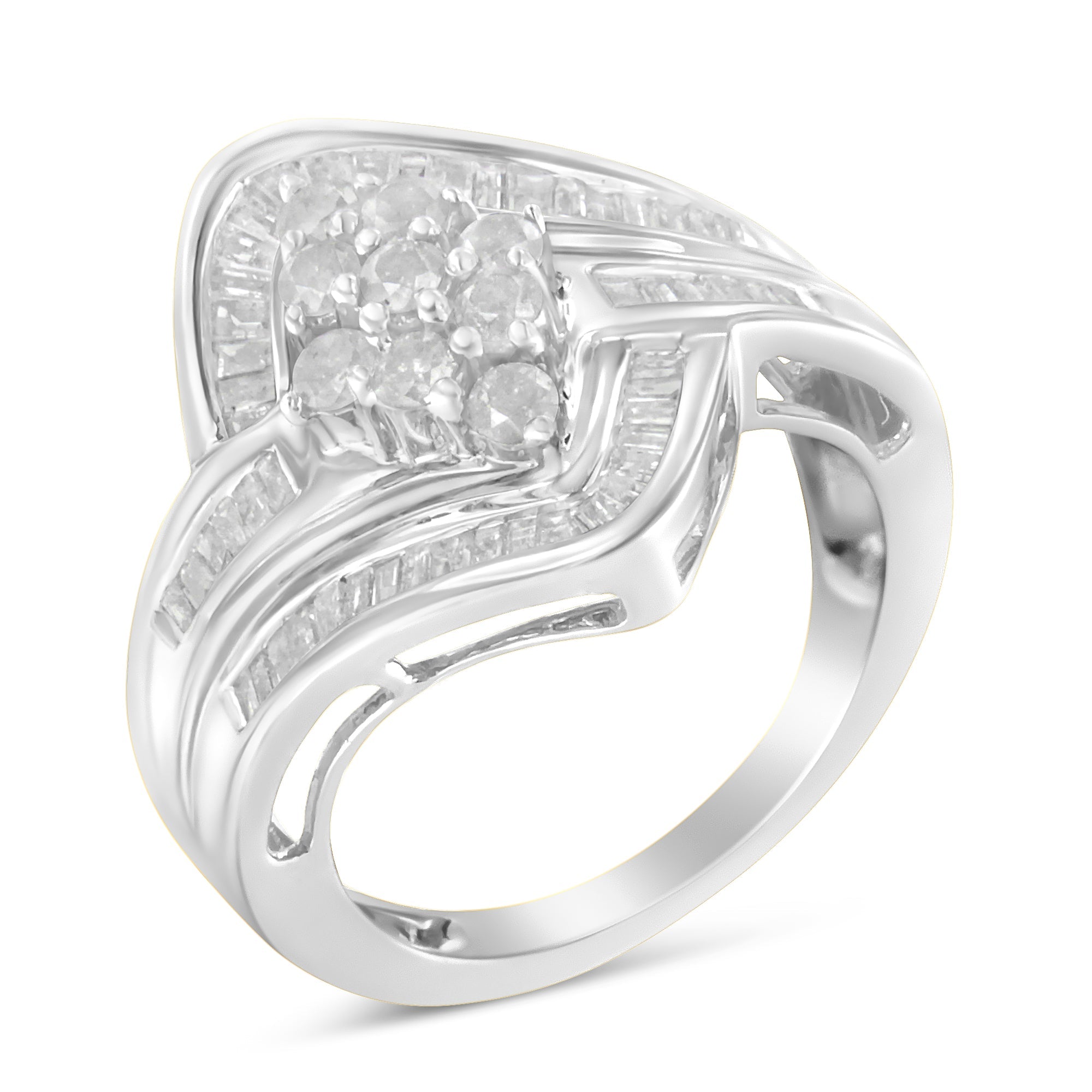10K White Gold Diamond Bypass Cluster Ring (1 Cttw, I-J Color, I2-I3 Clarity) - Size 7 - LinkagejewelrydesignLinkagejewelrydesign