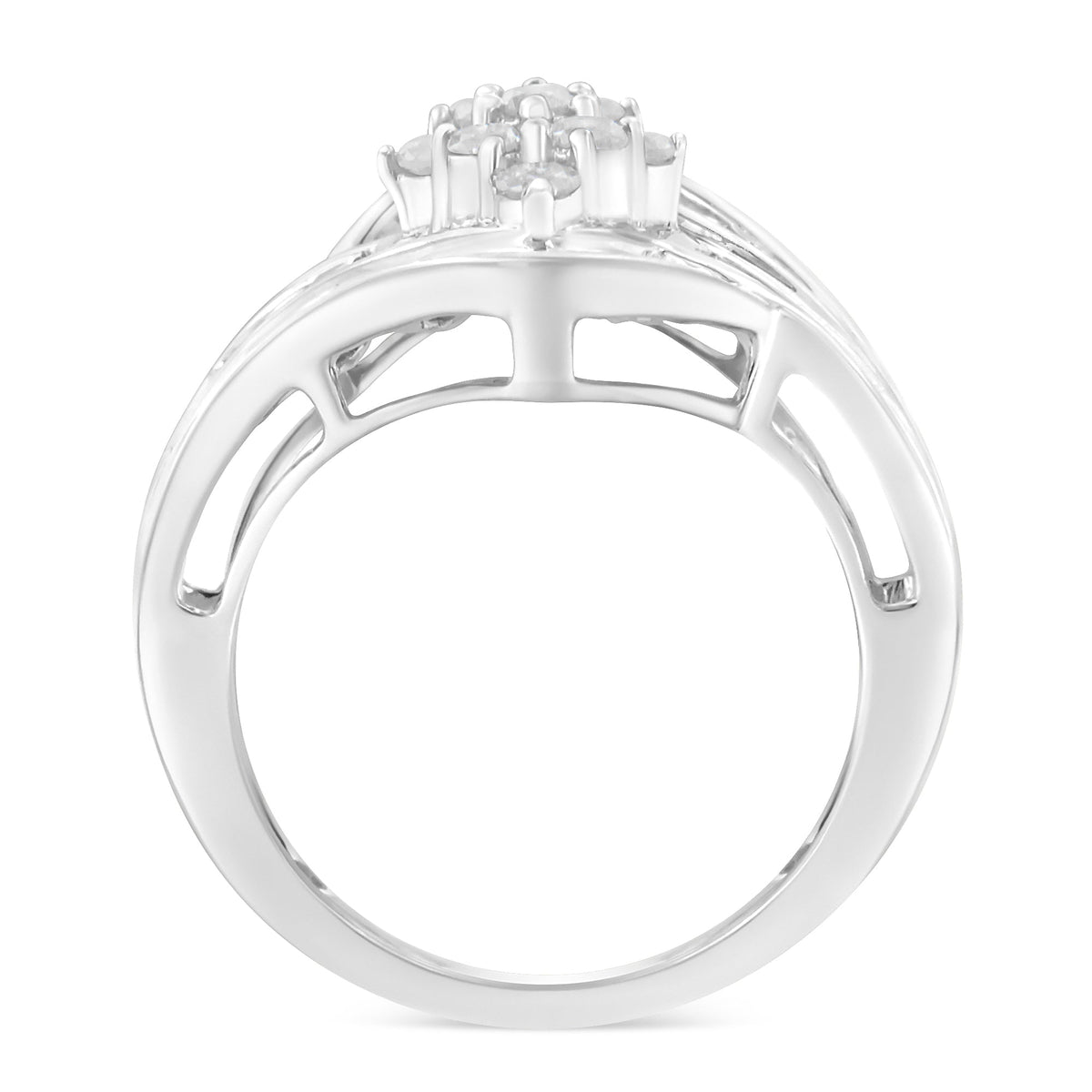10K White Gold Diamond Bypass Cluster Ring (1 Cttw, I-J Color, I2-I3 Clarity) - Size 7 - LinkagejewelrydesignLinkagejewelrydesign