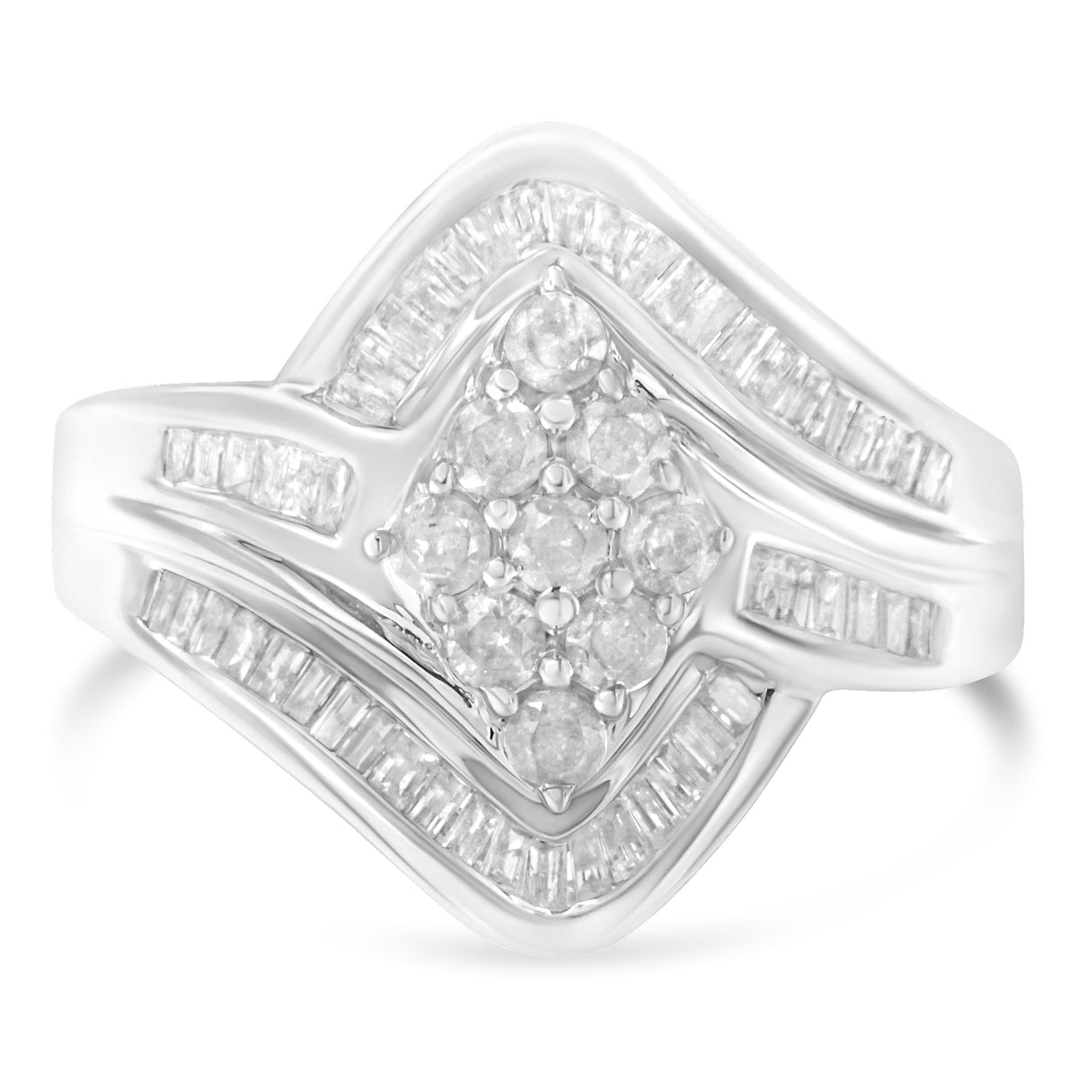 10K White Gold Diamond Bypass Cluster Ring (1 Cttw, I-J Color, I2-I3 Clarity) - Size 7 - LinkagejewelrydesignLinkagejewelrydesign