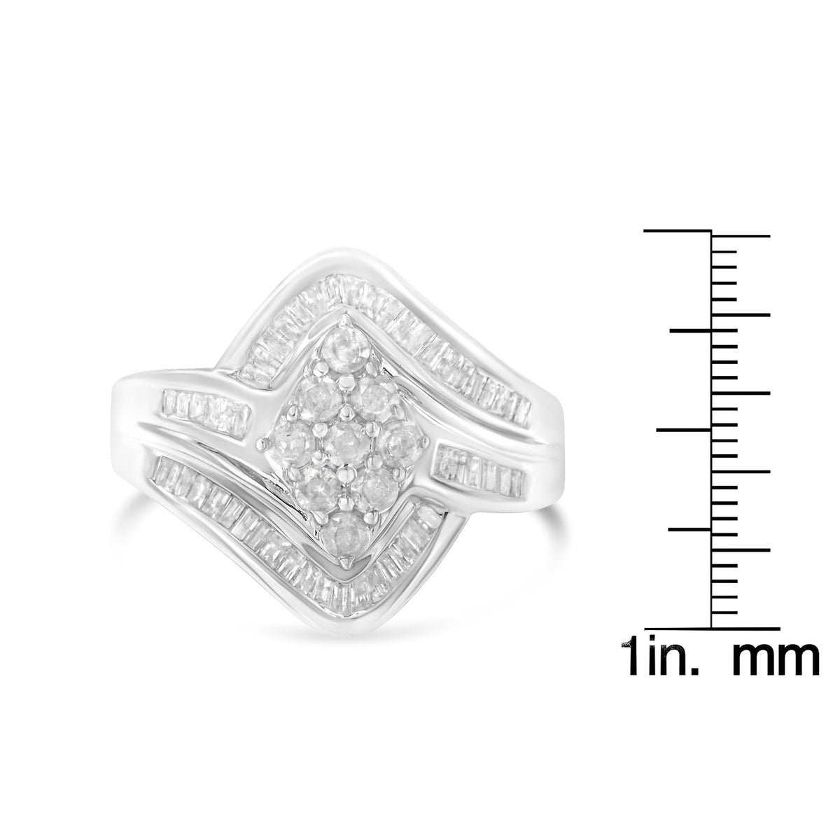 10K White Gold Diamond Bypass Cluster Ring (1 Cttw, I-J Color, I2-I3 Clarity) - Size 7 - LinkagejewelrydesignLinkagejewelrydesign