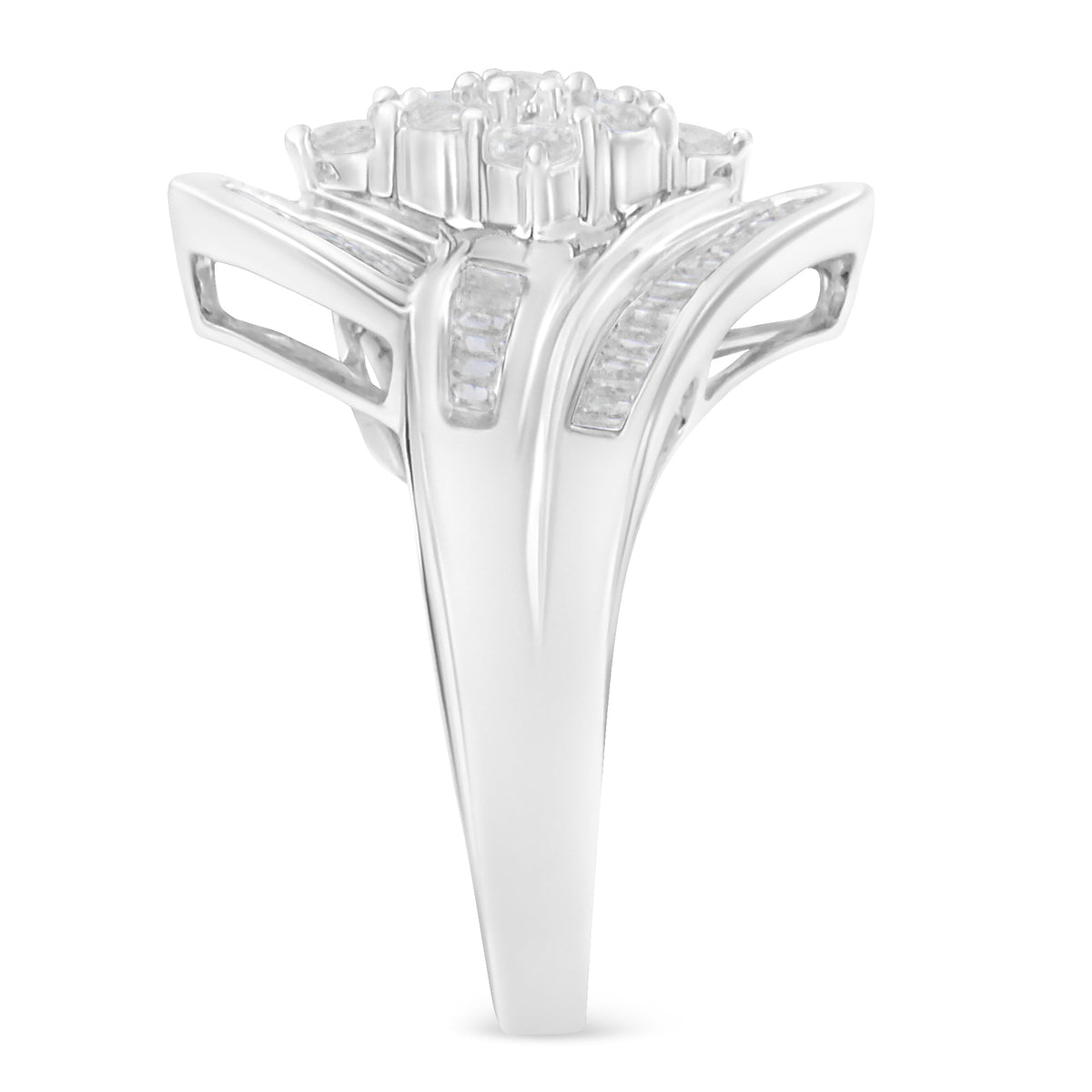 10K White Gold Diamond Bypass Cluster Ring (1 Cttw, I-J Color, I2-I3 Clarity) - Size 7 - LinkagejewelrydesignLinkagejewelrydesign
