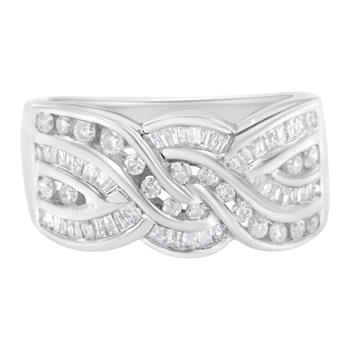 10K White Gold Diamond Bypass Ring (1 Cttw, H-I Color, I1-I2 Clarity) - Size 6-3/4 - LinkagejewelrydesignLinkagejewelrydesign
