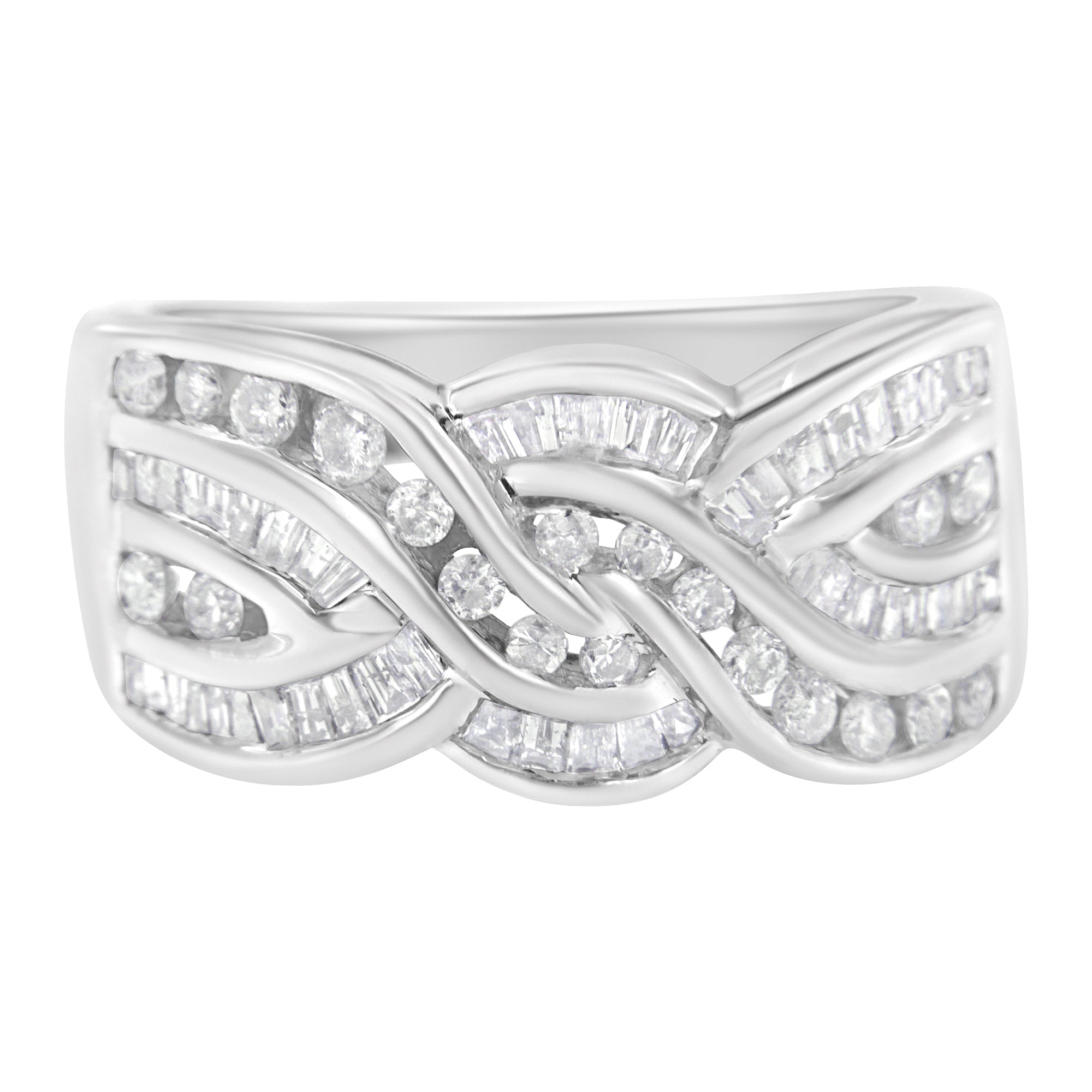 10K White Gold Diamond Bypass Ring (1 Cttw, H-I Color, I1-I2 Clarity) - Size 6-3/4 - LinkagejewelrydesignLinkagejewelrydesign