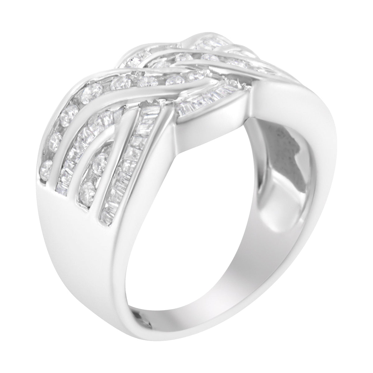 10K White Gold Diamond Bypass Ring (1 Cttw, H-I Color, I1-I2 Clarity) - Size 6-3/4 - LinkagejewelrydesignLinkagejewelrydesign