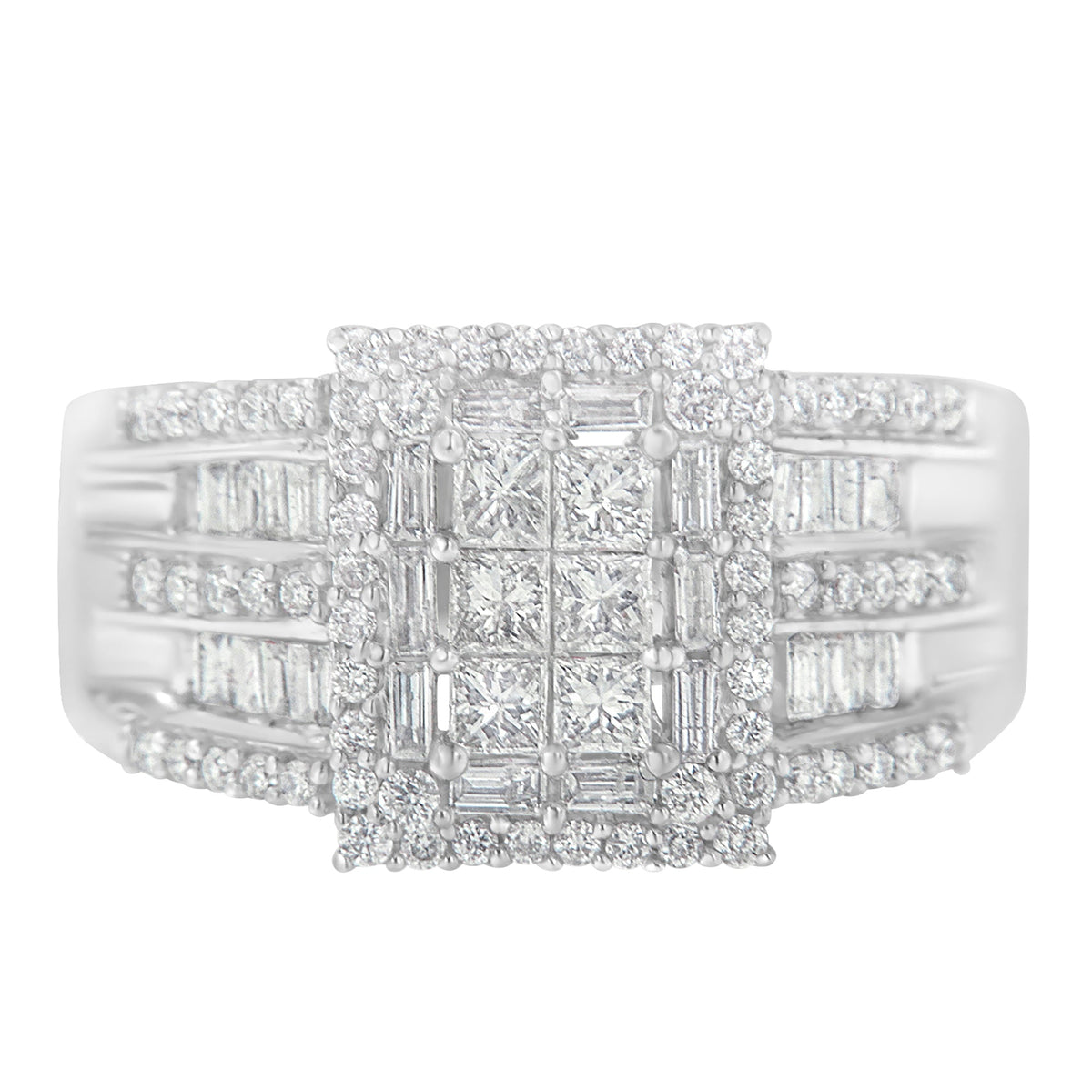 10K White Gold Diamond Cluster Ring (1 cttw, H-I Color, I1-I2 Clarity) - LinkagejewelrydesignLinkagejewelrydesign