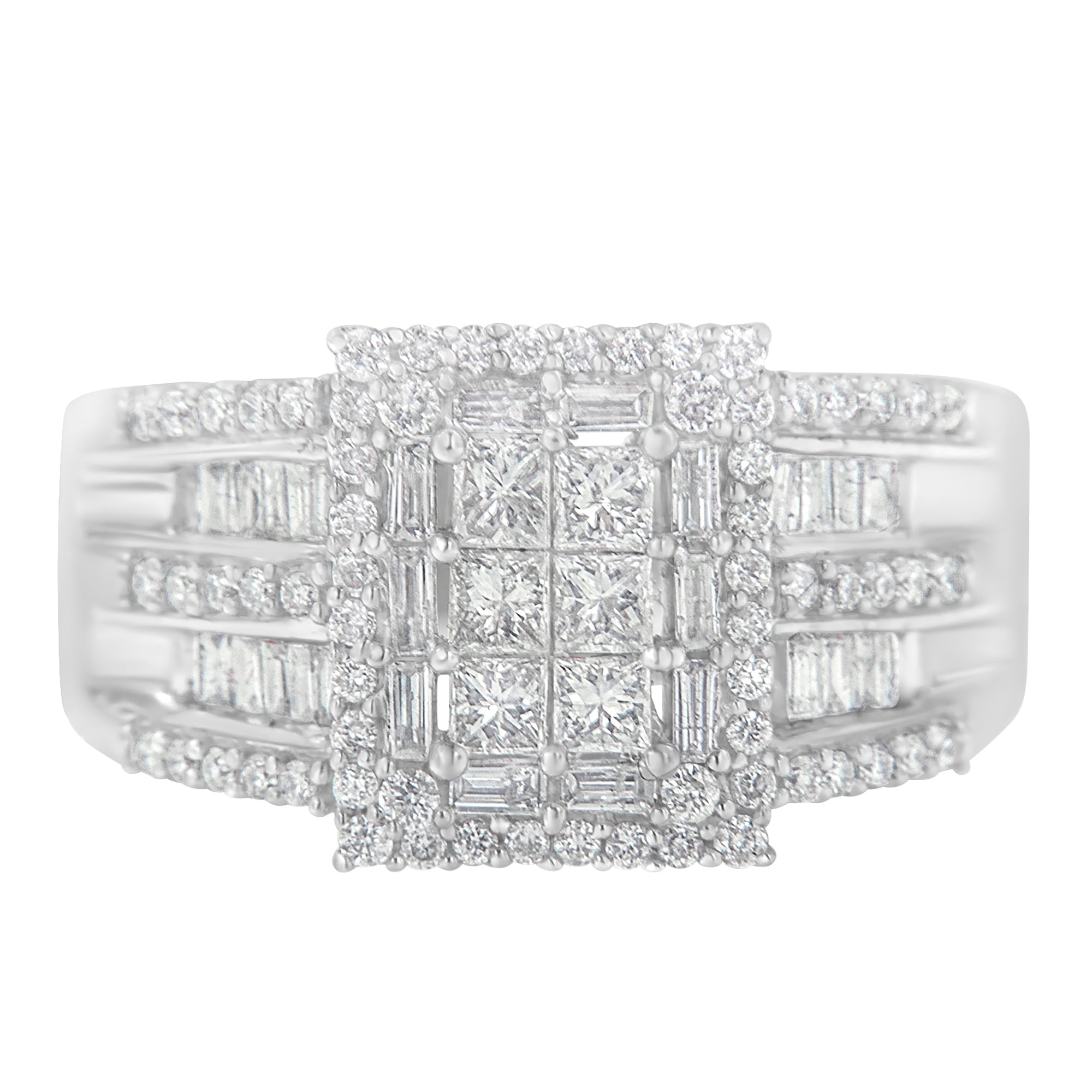 10K White Gold Diamond Cluster Ring (1 cttw, H-I Color, I1-I2 Clarity) - LinkagejewelrydesignLinkagejewelrydesign
