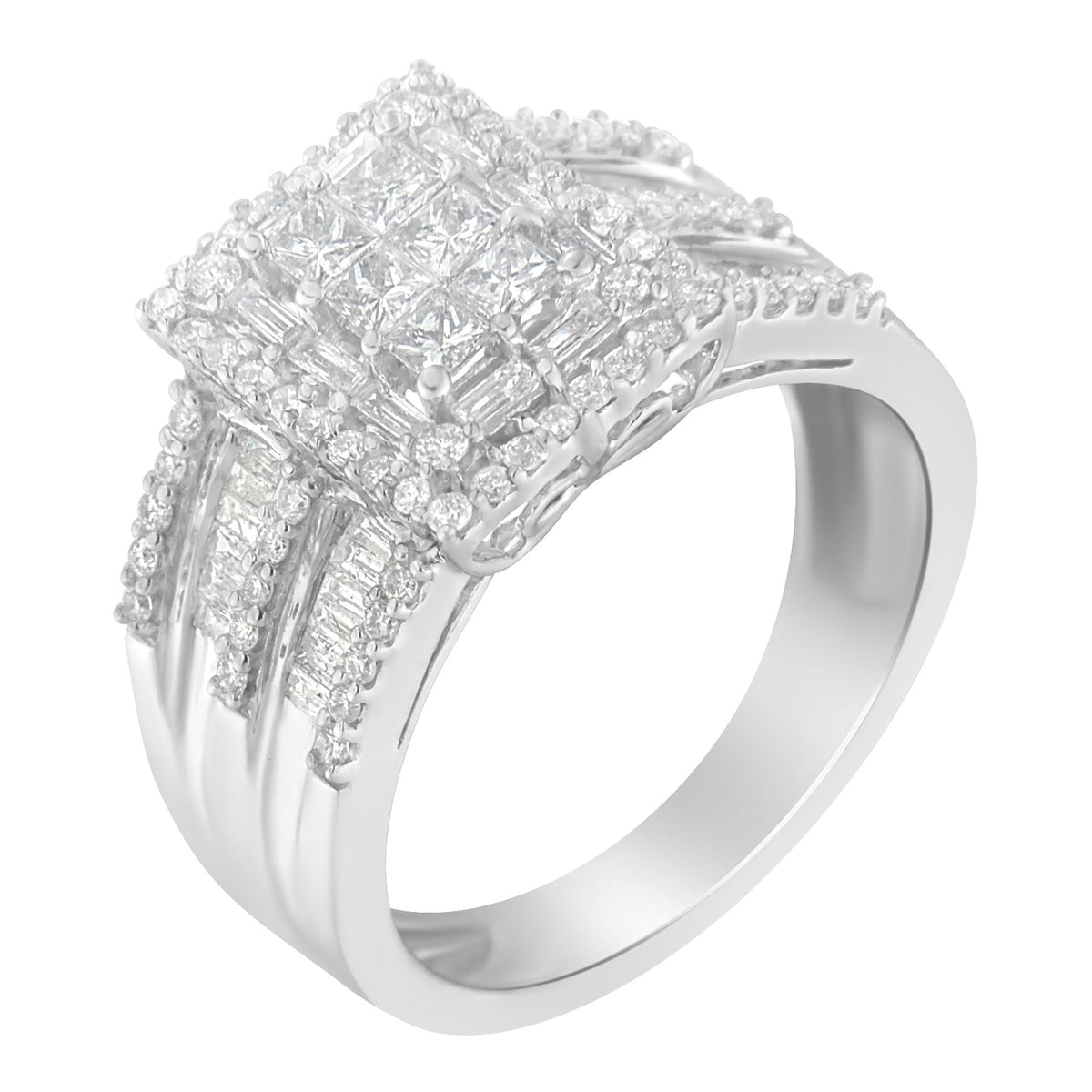 10K White Gold Diamond Cluster Ring (1 cttw, H-I Color, I1-I2 Clarity) - LinkagejewelrydesignLinkagejewelrydesign