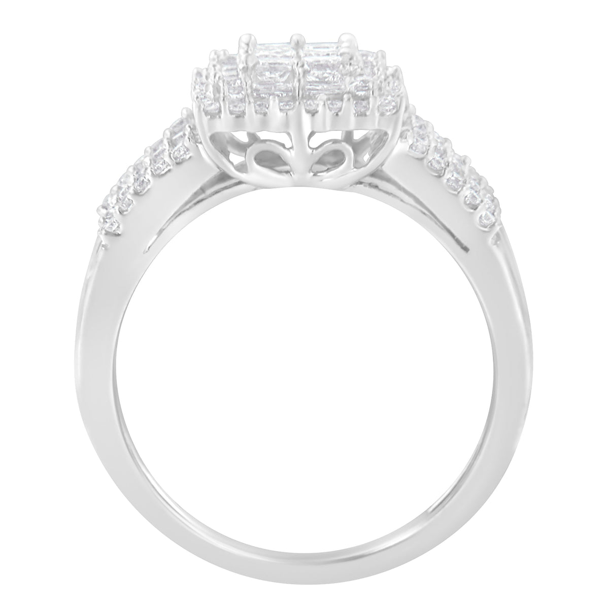 10K White Gold Diamond Cluster Ring (1 cttw, H-I Color, I1-I2 Clarity) - LinkagejewelrydesignLinkagejewelrydesign