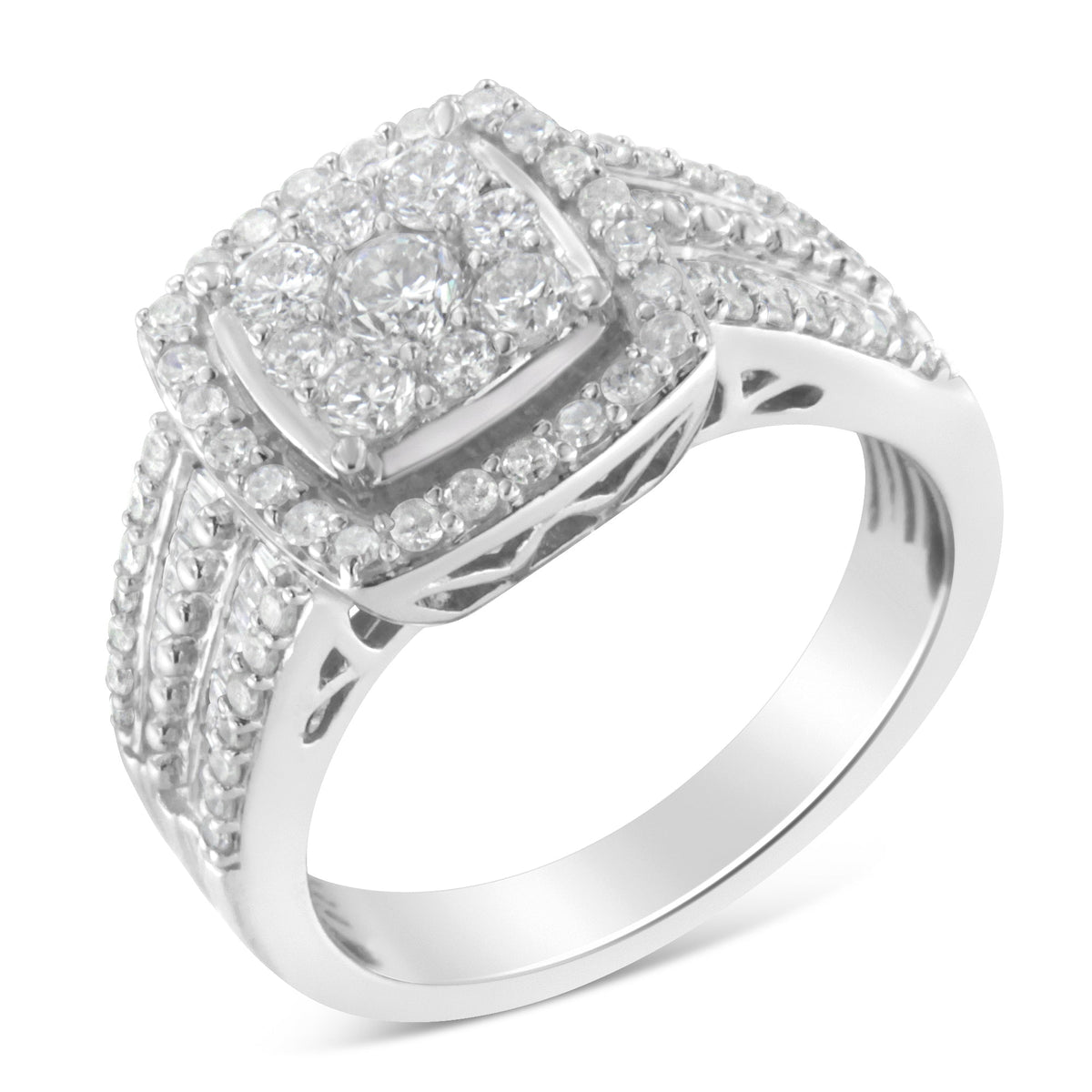 10K White Gold Diamond Cluster Ring (1 Cttw, H-I Color, I1-I2 Clarity) - Size 6-3/4 - LinkagejewelrydesignLinkagejewelrydesign