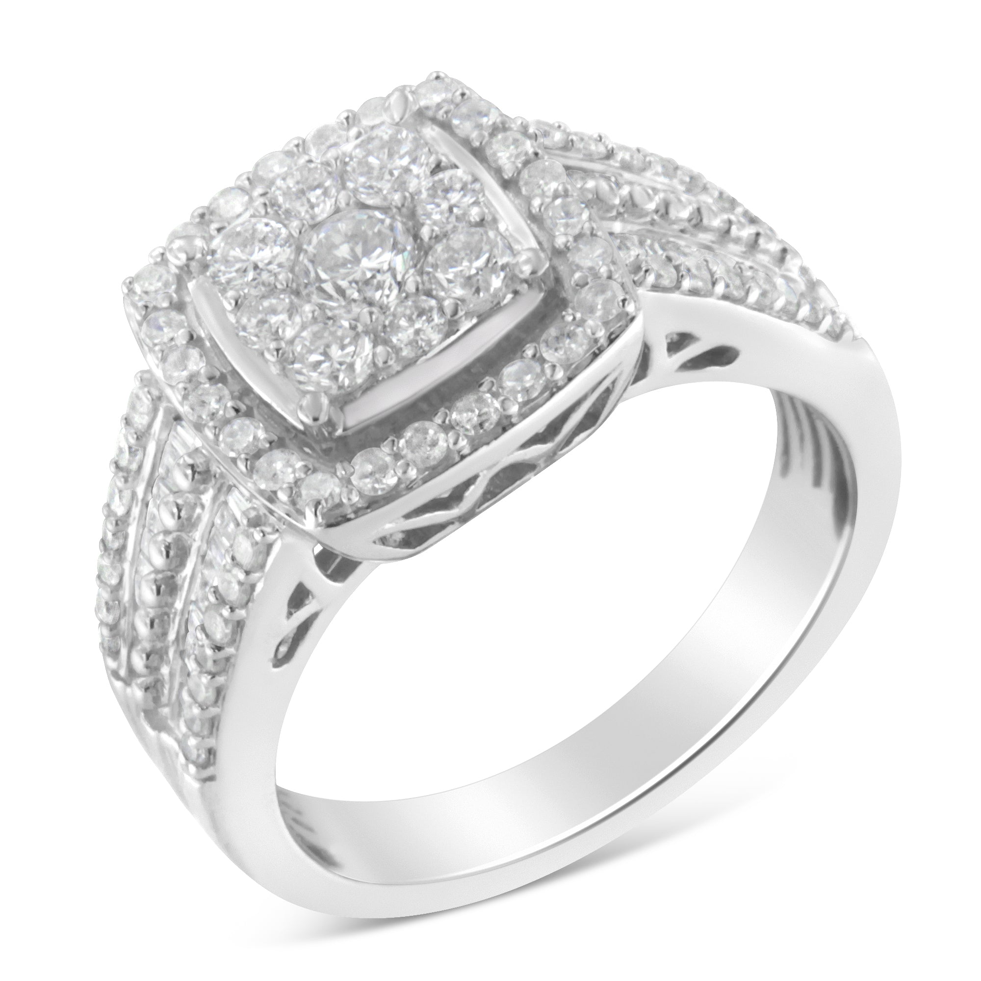 10K White Gold Diamond Cluster Ring (1 Cttw, H-I Color, I1-I2 Clarity) - Size 6-3/4 - LinkagejewelrydesignLinkagejewelrydesign