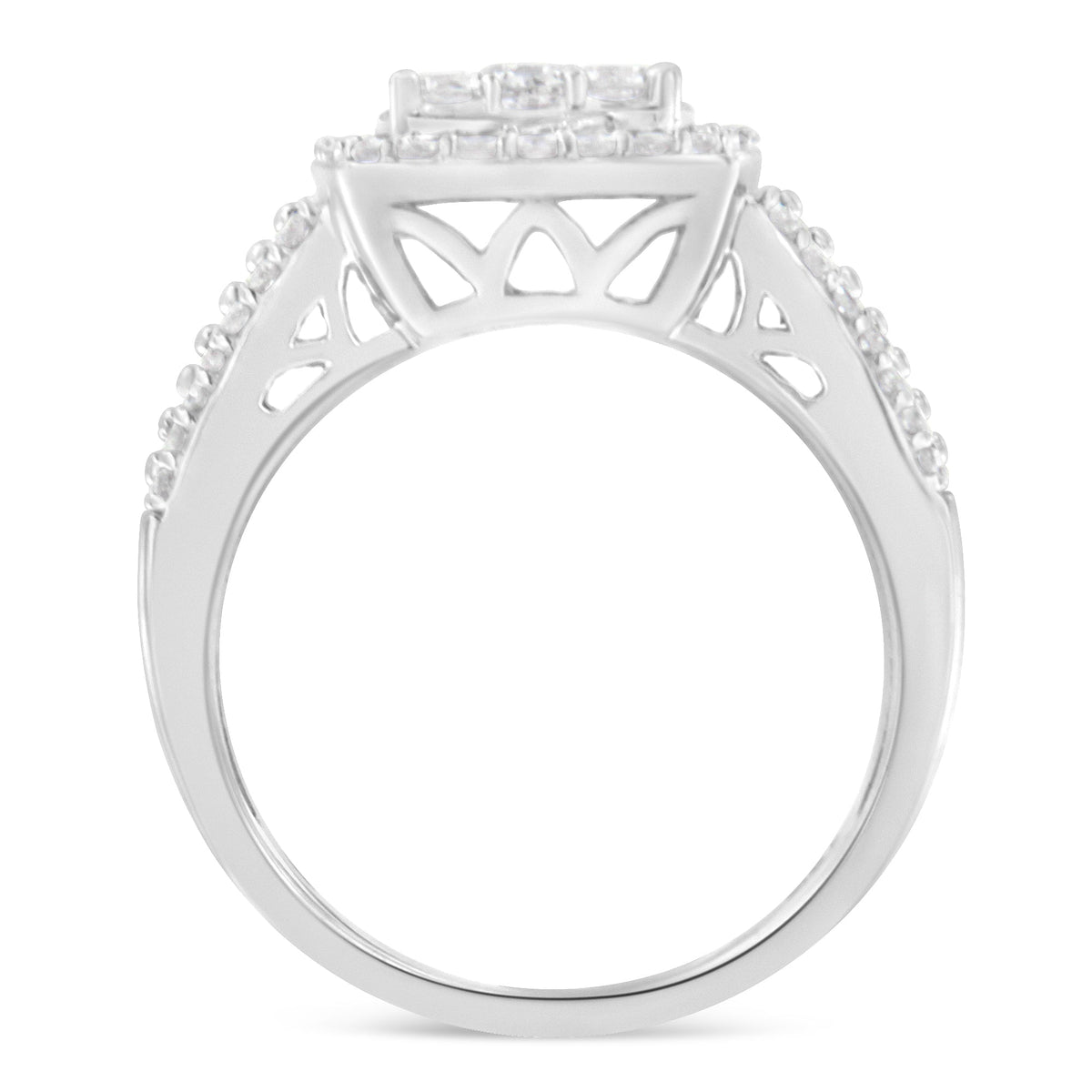 10K White Gold Diamond Cluster Ring (1 Cttw, H-I Color, I1-I2 Clarity) - Size 6-3/4 - LinkagejewelrydesignLinkagejewelrydesign