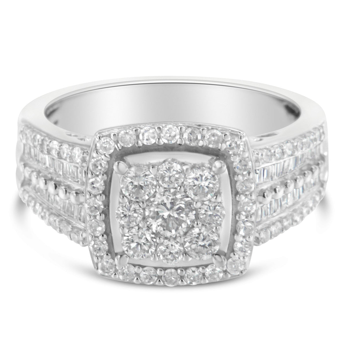 10K White Gold Diamond Cluster Ring (1 Cttw, H-I Color, I1-I2 Clarity) - Size 6-3/4 - LinkagejewelrydesignLinkagejewelrydesign