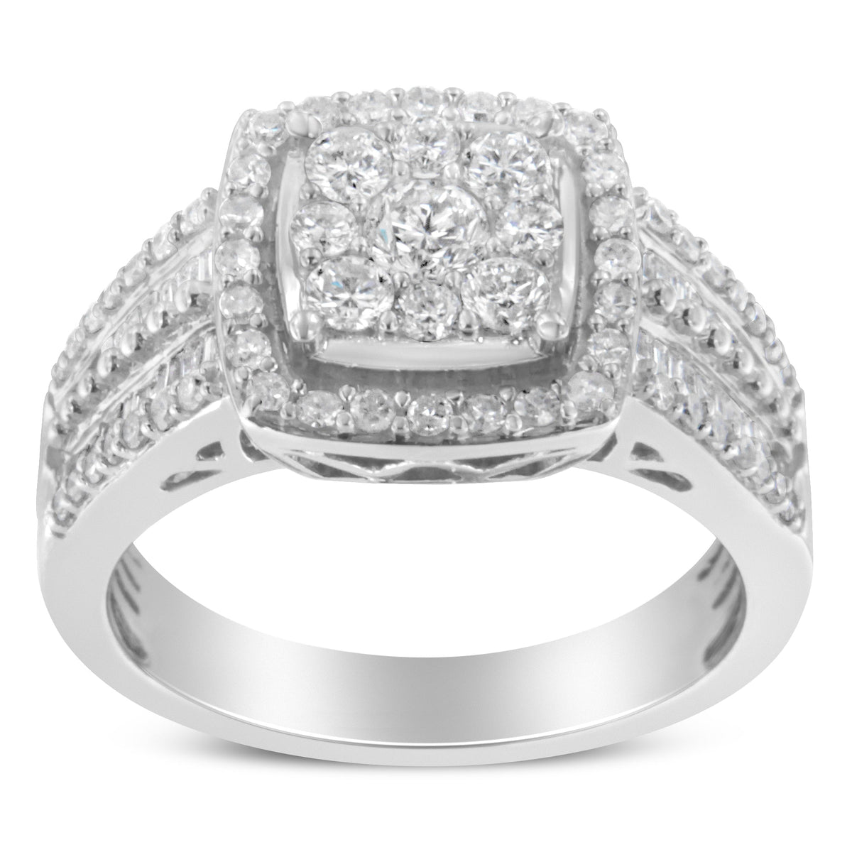 10K White Gold Diamond Cluster Ring (1 Cttw, H-I Color, I1-I2 Clarity) - Size 6-3/4 - LinkagejewelrydesignLinkagejewelrydesign