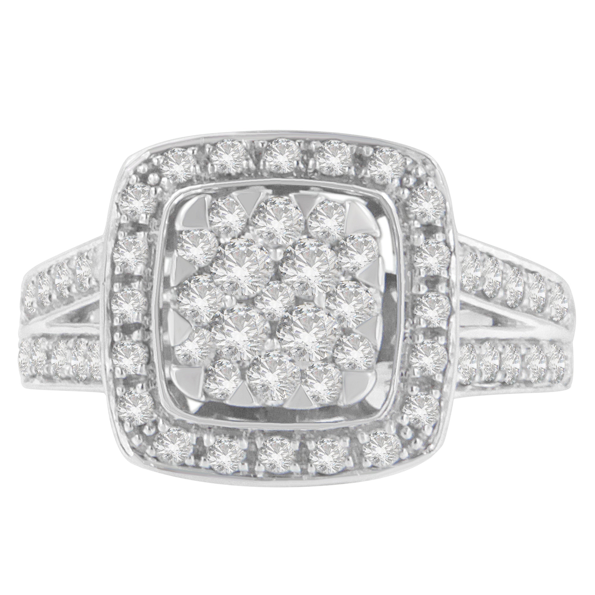 10K White Gold Diamond Cluster Ring (1 Cttw, H-I Color, SI2-I1 Clarity) - Size 6-1/2 - LinkagejewelrydesignLinkagejewelrydesign