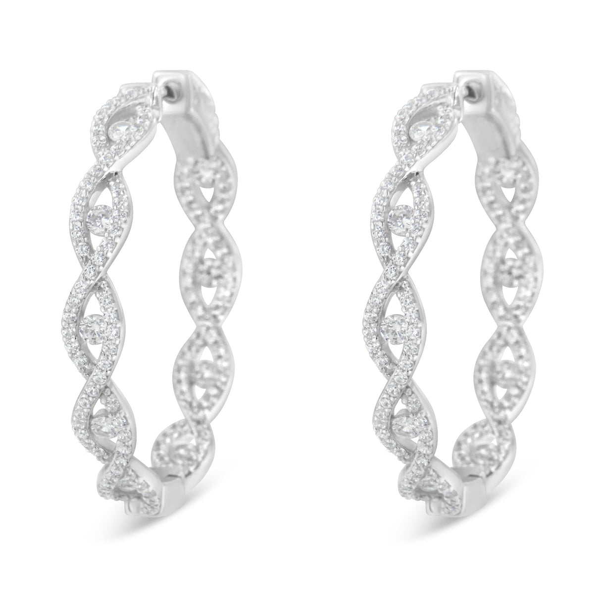 10K White Gold Diamond Hoop Earrings (1 1/2 cttw, H-I Color, I1-I2 Clarity) - LinkagejewelrydesignLinkagejewelrydesign