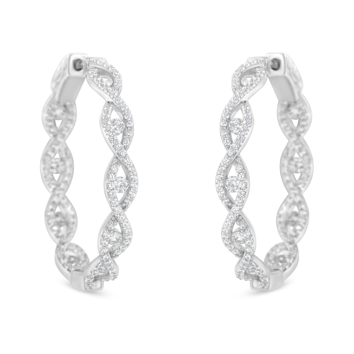 10K White Gold Diamond Hoop Earrings (1 1/2 cttw, H-I Color, I1-I2 Clarity) - LinkagejewelrydesignLinkagejewelrydesign