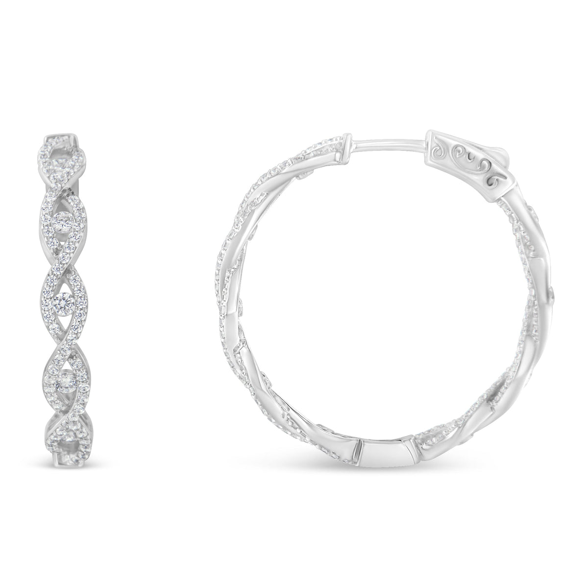 10K White Gold Diamond Hoop Earrings (1 1/2 cttw, H-I Color, I1-I2 Clarity) - LinkagejewelrydesignLinkagejewelrydesign