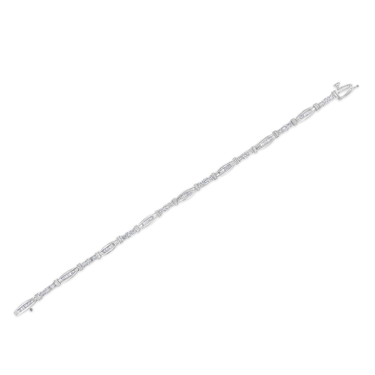 10K White Gold Geometric Pattern Diamond Tennis Bracelet (3 cttw, H-I Color, SI2-I1 Clarity) - LinkagejewelrydesignLinkagejewelrydesign