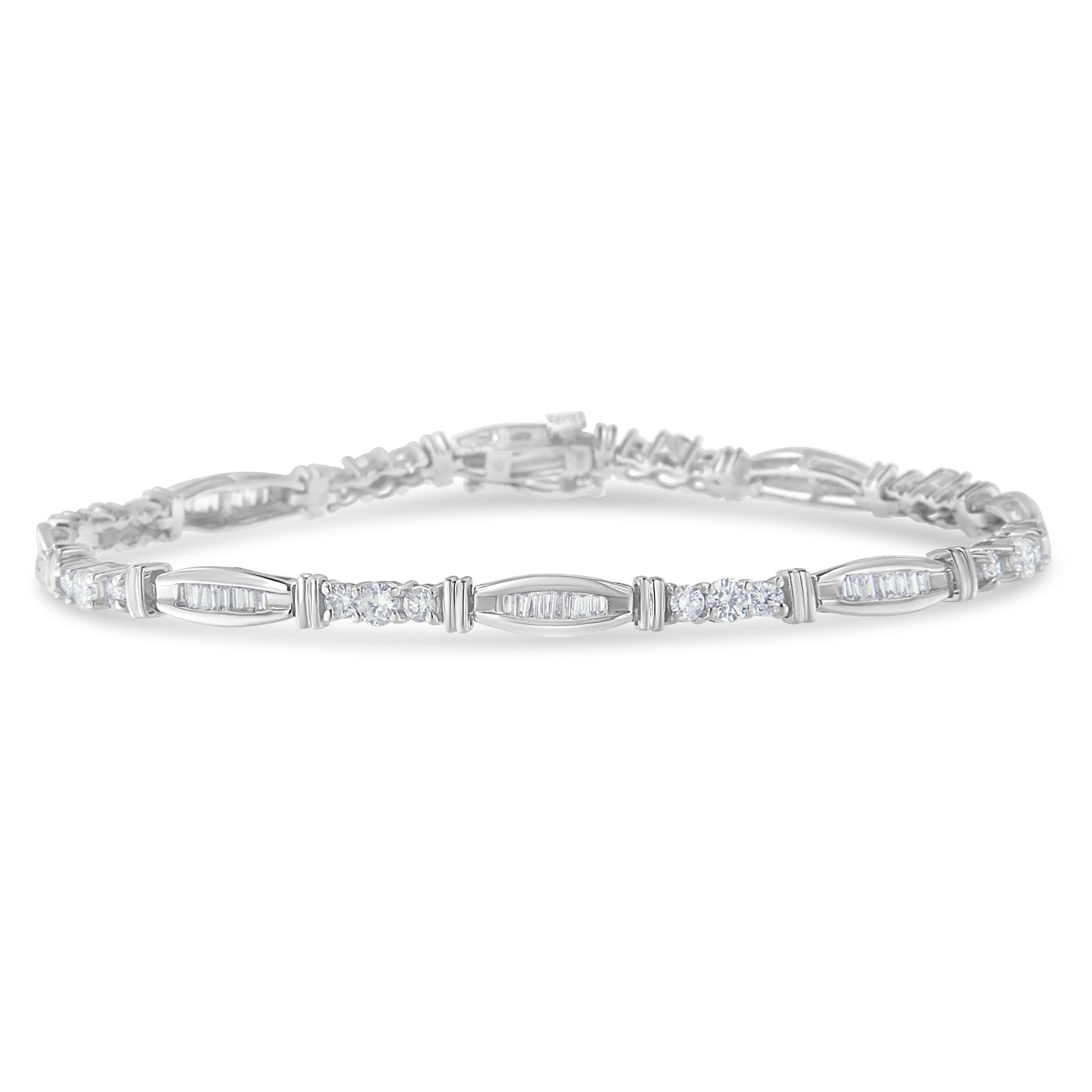 10K White Gold Geometric Pattern Diamond Tennis Bracelet (3 cttw, H-I Color, SI2-I1 Clarity) - LinkagejewelrydesignLinkagejewelrydesign