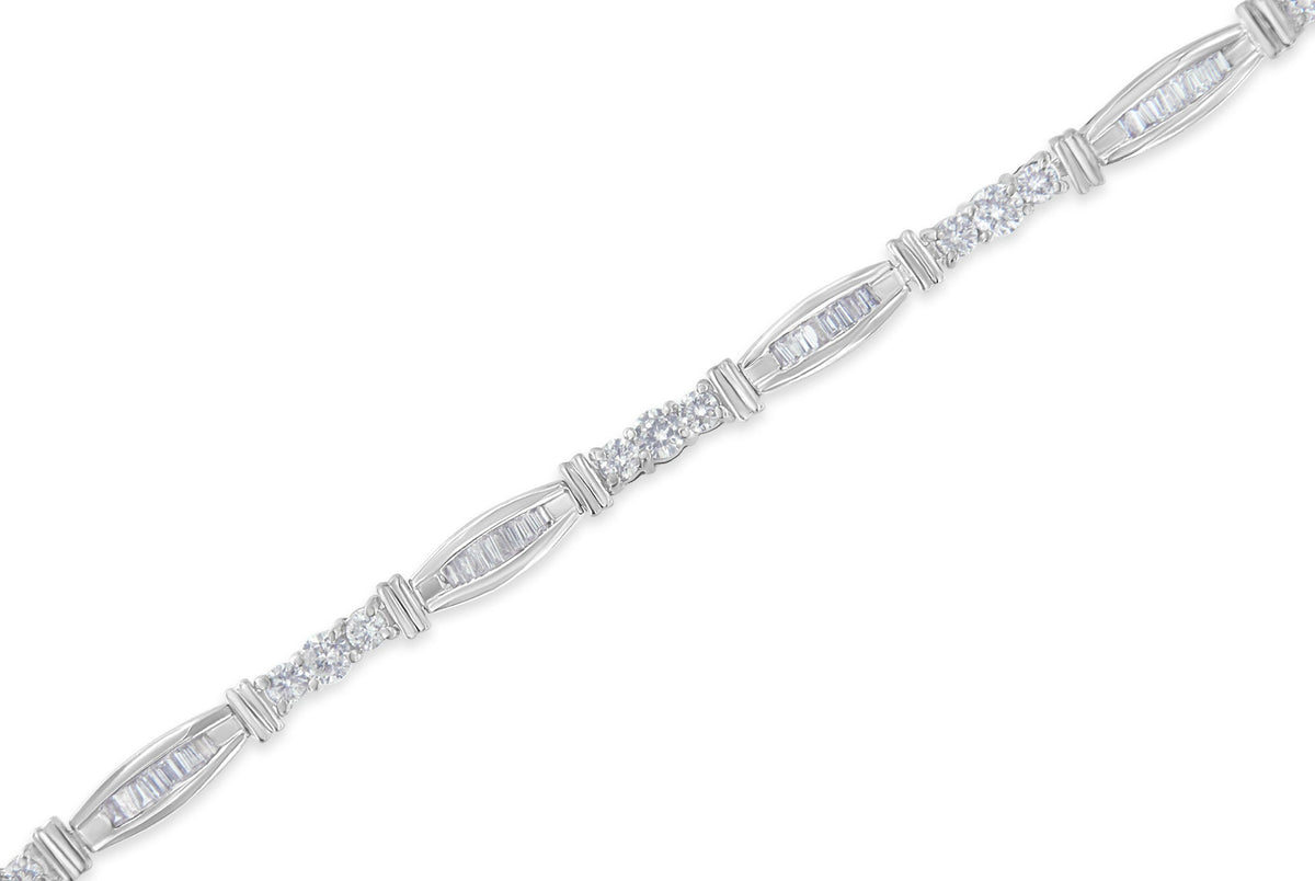 10K White Gold Geometric Pattern Diamond Tennis Bracelet (3 cttw, H-I Color, SI2-I1 Clarity) - LinkagejewelrydesignLinkagejewelrydesign