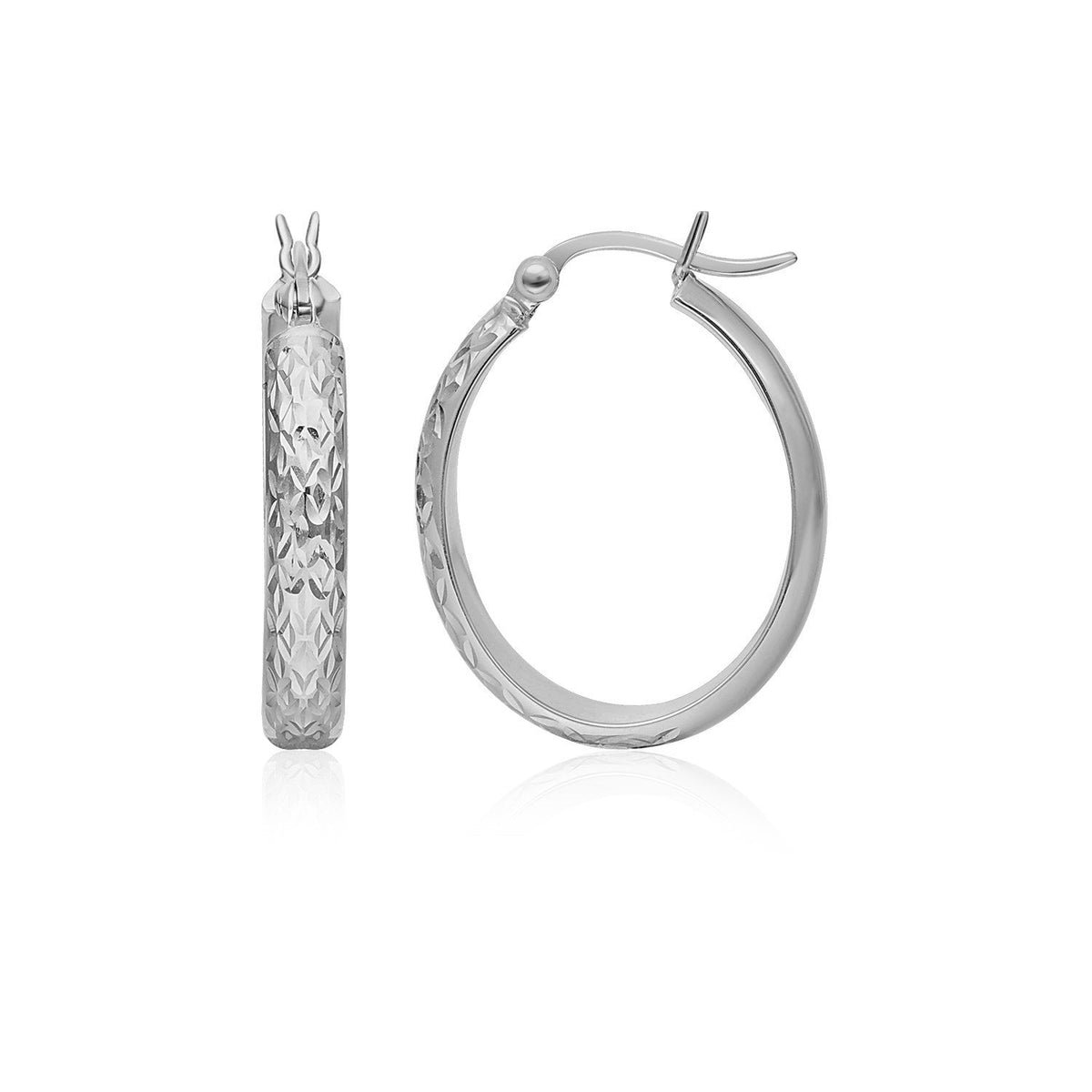 10k White Gold Hammered Oval Hoop Earrings - LinkagejewelrydesignLinkagejewelrydesign