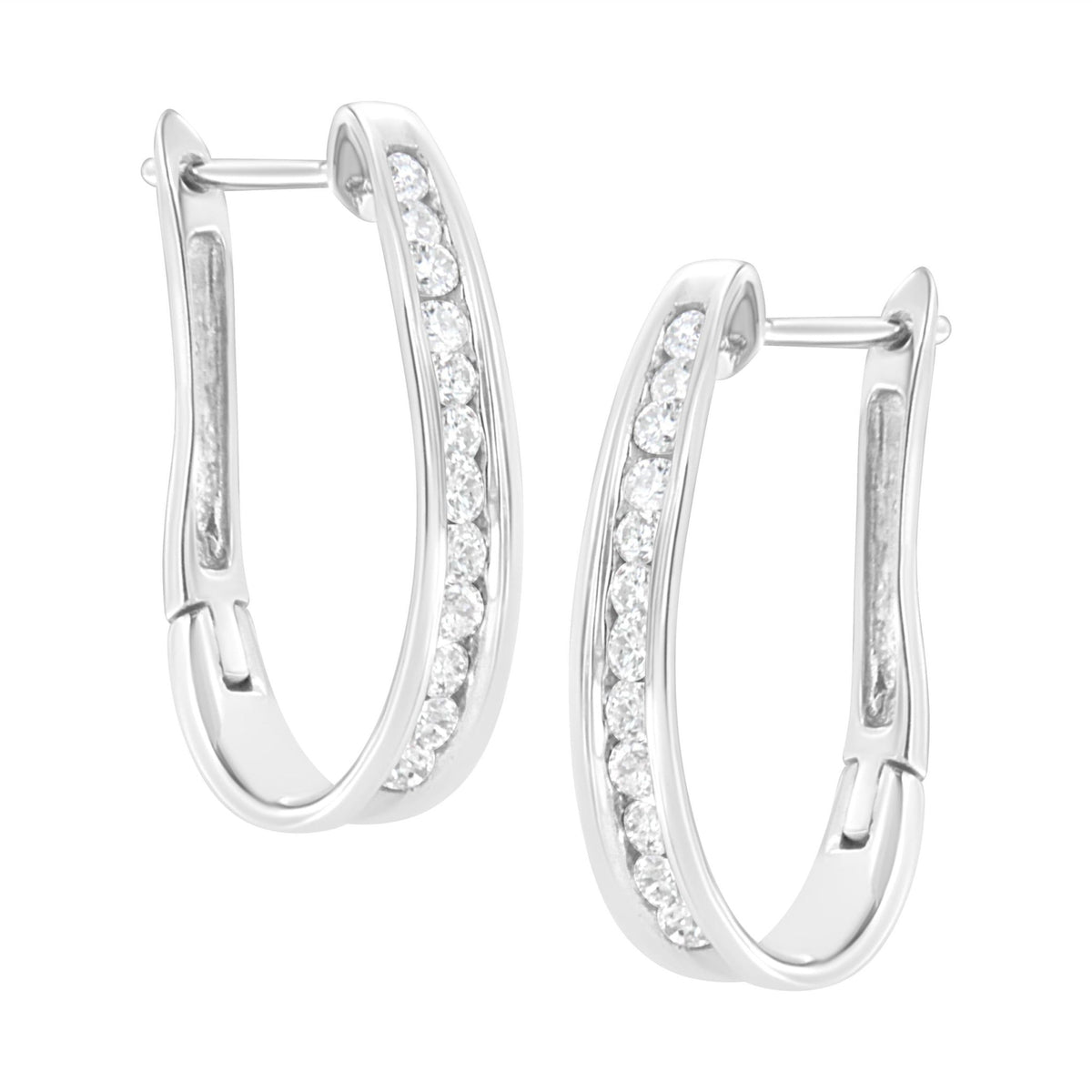 10k White Gold Plated Sterling Silver 1/2 cttw Lab Grown Diamond Hoop Earring (F-G Color, VS2-SI1 Clarity) - LinkagejewelrydesignLinkagejewelrydesign