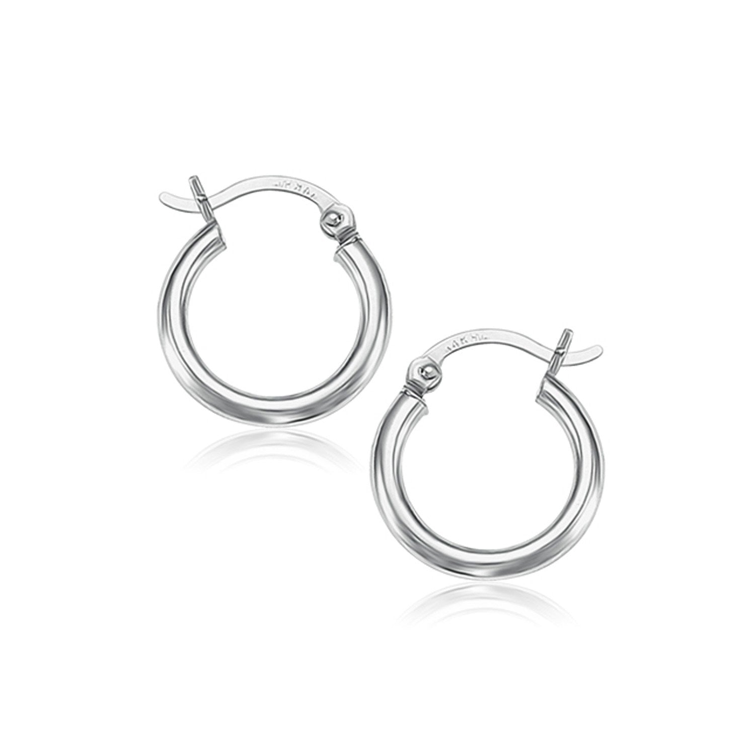 10k White Gold Polished Hoop Earrings (15 mm) - LinkagejewelrydesignLinkagejewelrydesign