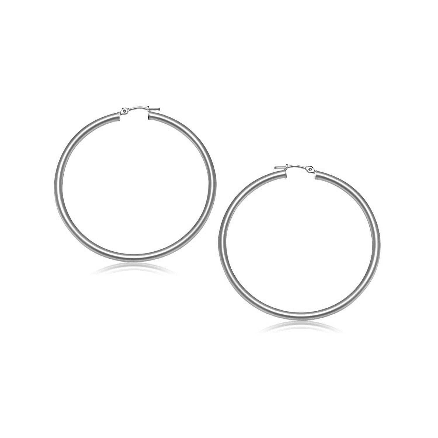 10k White Gold Polished Hoop Earrings (25 mm) - LinkagejewelrydesignLinkagejewelrydesign