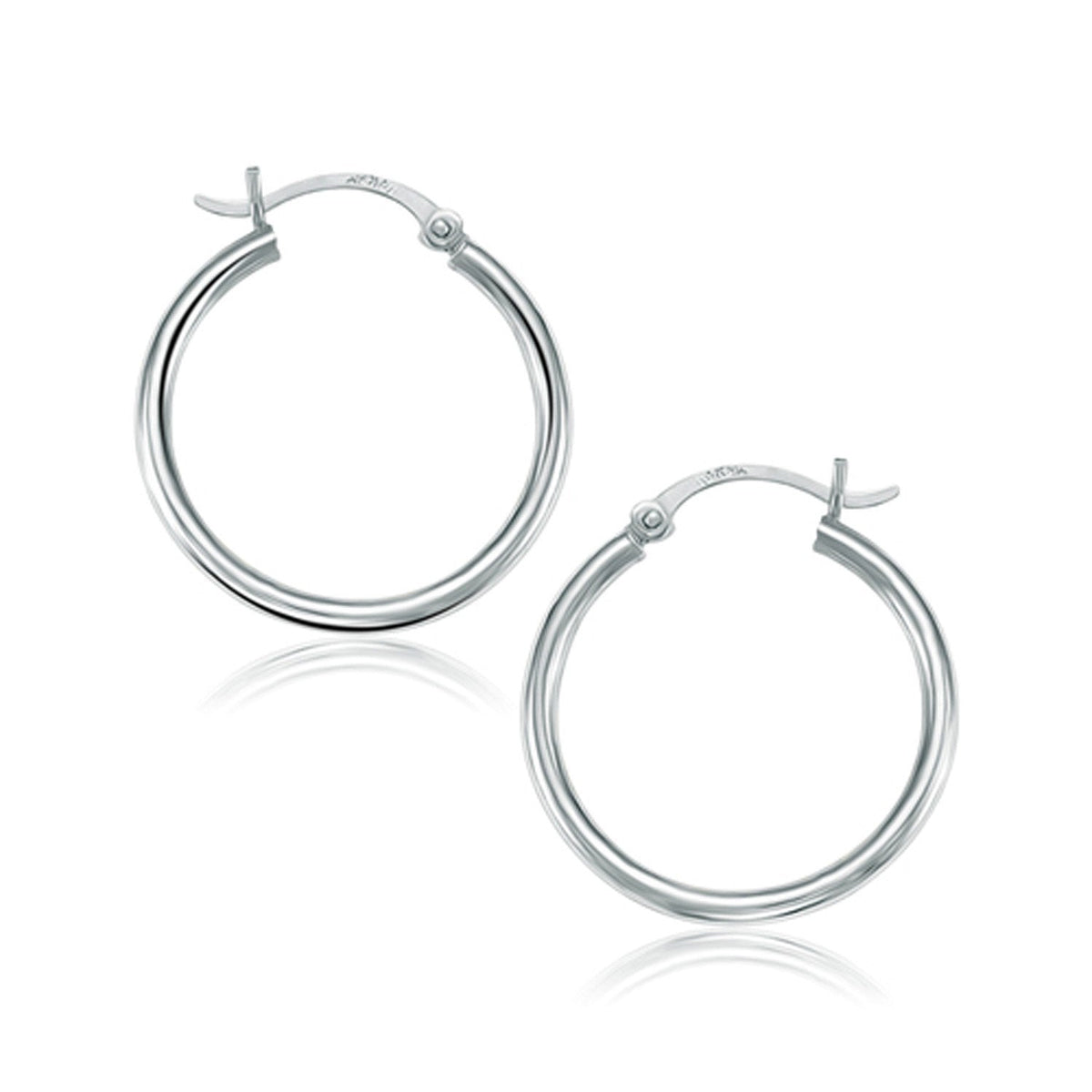 10k White Gold Polished Hoop Earrings (25 mm) - LinkagejewelrydesignLinkagejewelrydesign