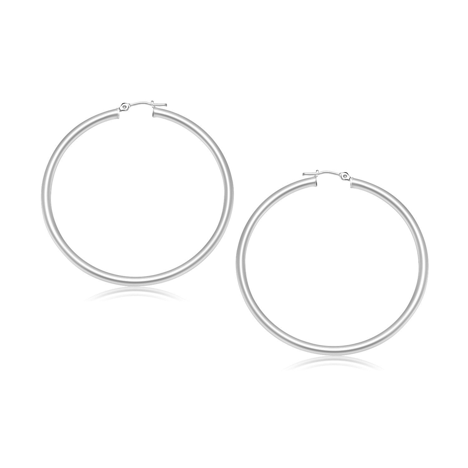 10k White Gold Polished Hoop Earrings (30 mm) - LinkagejewelrydesignLinkagejewelrydesign