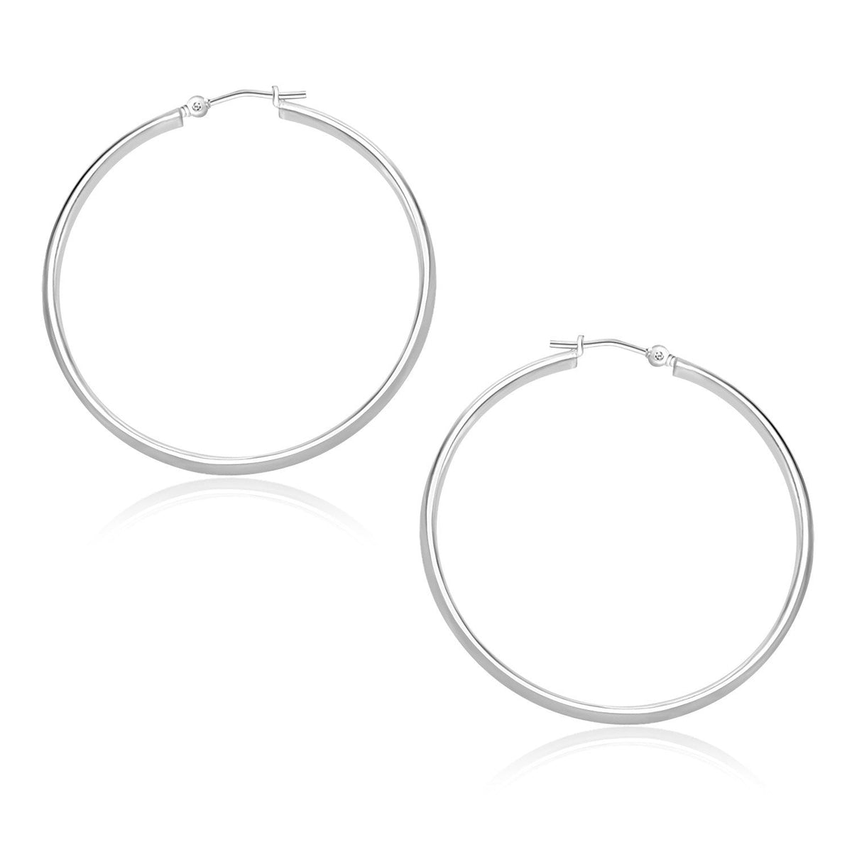 10k White Gold Polished Hoop Earrings (30mm) - LinkagejewelrydesignLinkagejewelrydesign