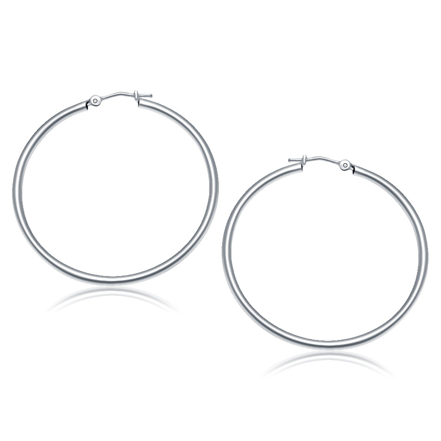 10k White Gold Polished Hoop Earrings (40 mm) - LinkagejewelrydesignLinkagejewelrydesign