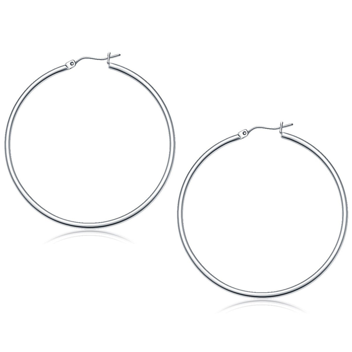 10k White Gold Polished Hoop Earrings (50 mm) - LinkagejewelrydesignLinkagejewelrydesign