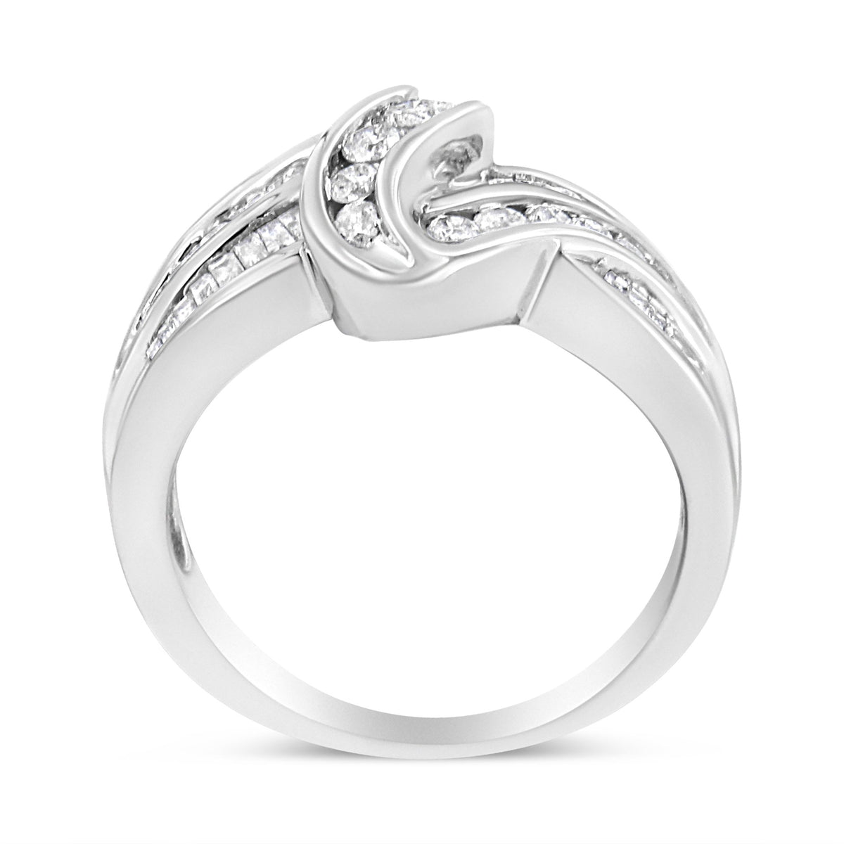 10K White Gold Ring 3/4 Cttw Round and Baguette-Cut Diamond Bypass Ring (H-I Color, I2-I3 Clarity) - Size 6 - LinkagejewelrydesignLinkagejewelrydesign