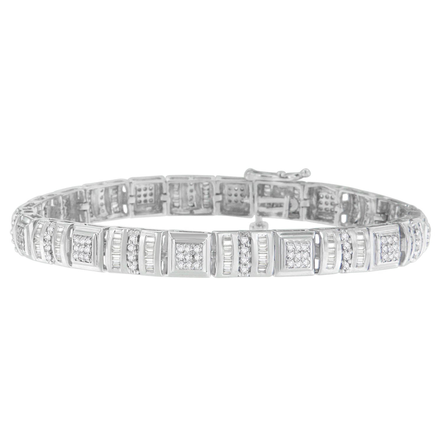 10K White Gold Round and Baguette Cut Diamond Bracelet (2.00 cttw, H-I Color, I2-I3 Clarity) - LinkagejewelrydesignLinkagejewelrydesign