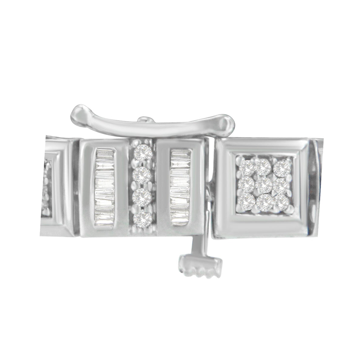 10K White Gold Round and Baguette Cut Diamond Bracelet (2.00 cttw, H-I Color, I2-I3 Clarity) - LinkagejewelrydesignLinkagejewelrydesign